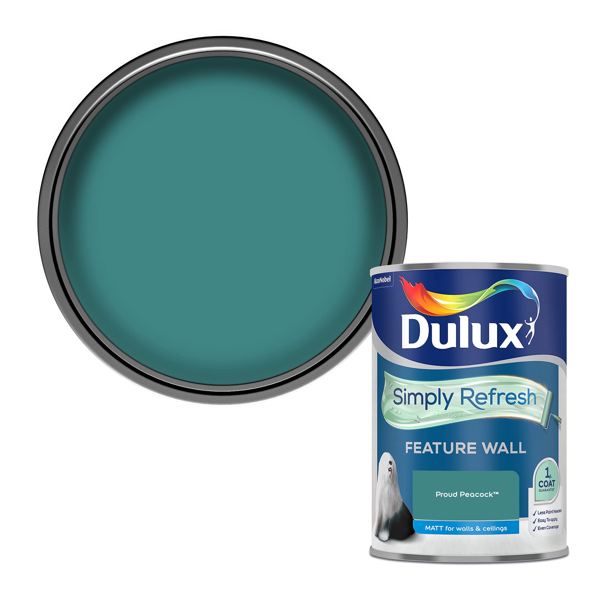 Dulux Proud Peacock Simply Refresh Feature Wall Matt Emulsion Paint - 1.25L, 5569251