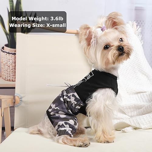 Miniatura 3 de Pijama para perro  Camisa para perro y pantalones florales, suave y elástico de 4 patas, ropa para perros pequeños y niñas (color negro, M)