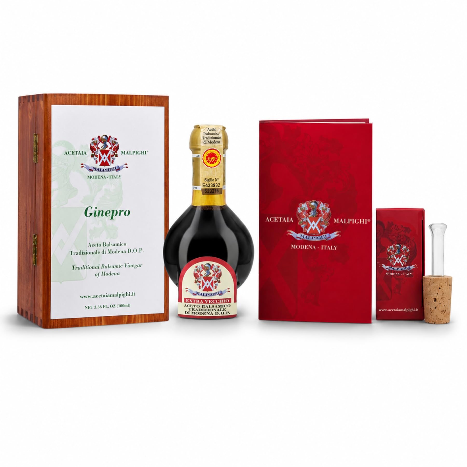 Acetaia Malpighi – Tradycyjny ocet balsamiczny z Modeny DOP Extravecchio z jałowcem – 100 ml – Tylko gotowany moszcz – Wybór dla wysokiej gastronomii