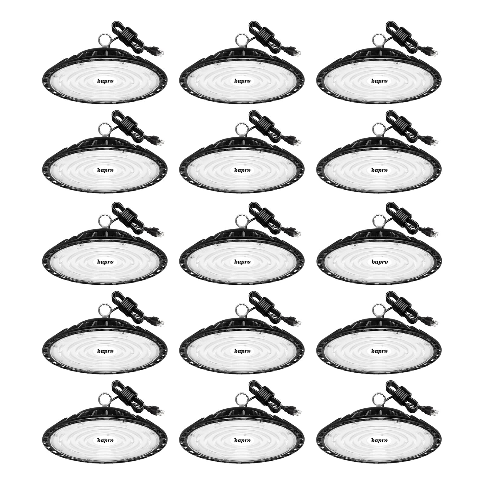 bapro 15 Pack 200W UFO LED High Bay Light Factory Warehouse Industrial Lamp, 6500K Daylight White LED Commercial High Bay Light Workshop Light Garage Light, Fast Dispatch from USA (200W, 15 Pack)