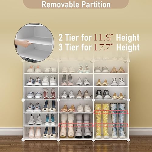 Miniatura 4 de Zapatero portátil organizador de 72 pares, almacenamiento cerrado de zapatos, organizador de zapatos de plástico blanco con puerta transparente,