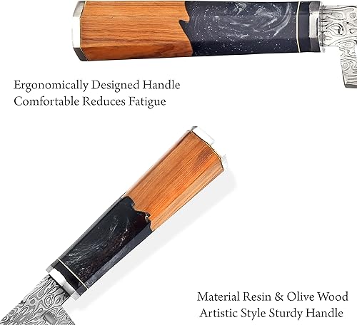 Miniatura 5 de Damascus Chef Knife (Cherry Grain Rose Wood) (Prism Core, 13 Inch) (Pearl Black)