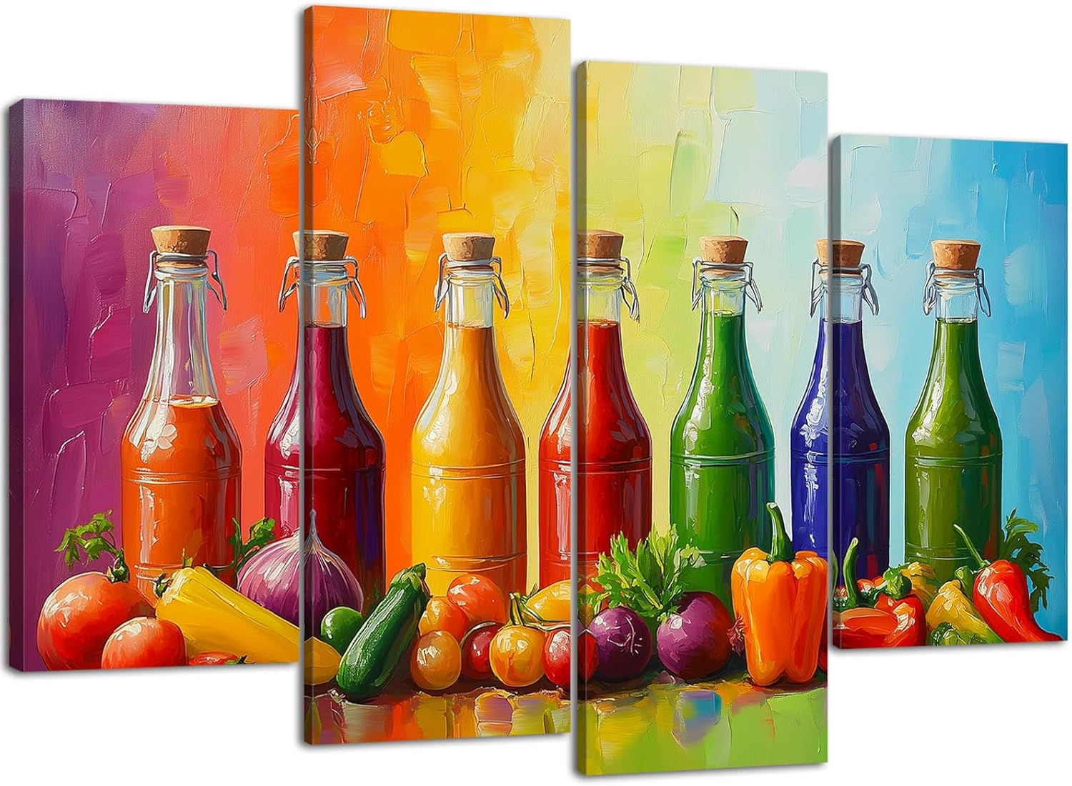 Colorful Spices Wall Art 4 Pieces Kitchen Condiments Paintings Seasonings Canvas Pictures Spices and Spoon Kitchen Artwork for Hallway Decor（Kitchen-4,12x26inchx2 12x35inchx2 (30x65cmx2 30x90cmx2))