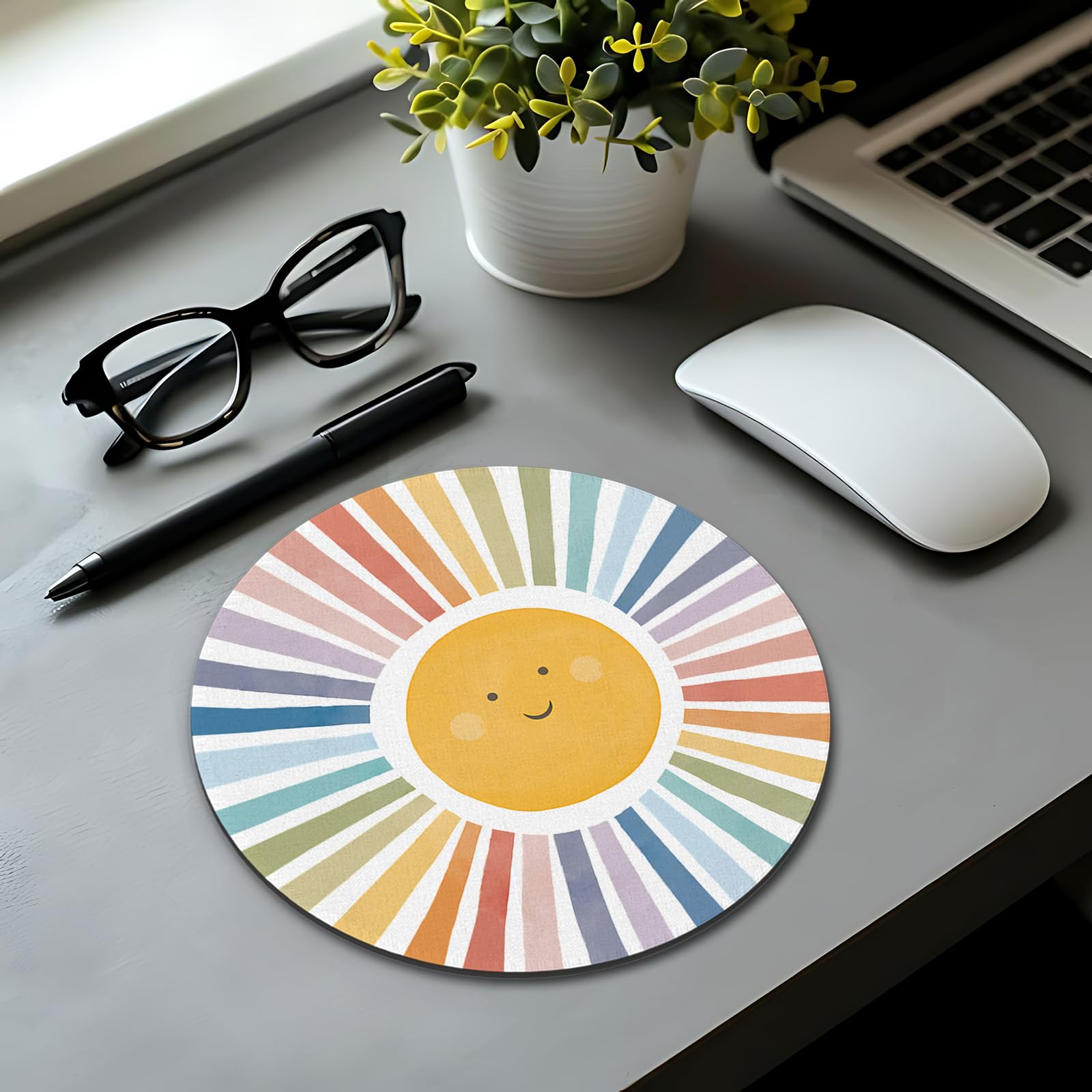 Boho kolorowe słońce podkładka pod mysz, urocze słońce podkładki pod mysz podkładka pod mysz na biurko dom biuro akademik komputery laptop, materiały biurowe boho akcesoria biurowe, 20 x 18 cm