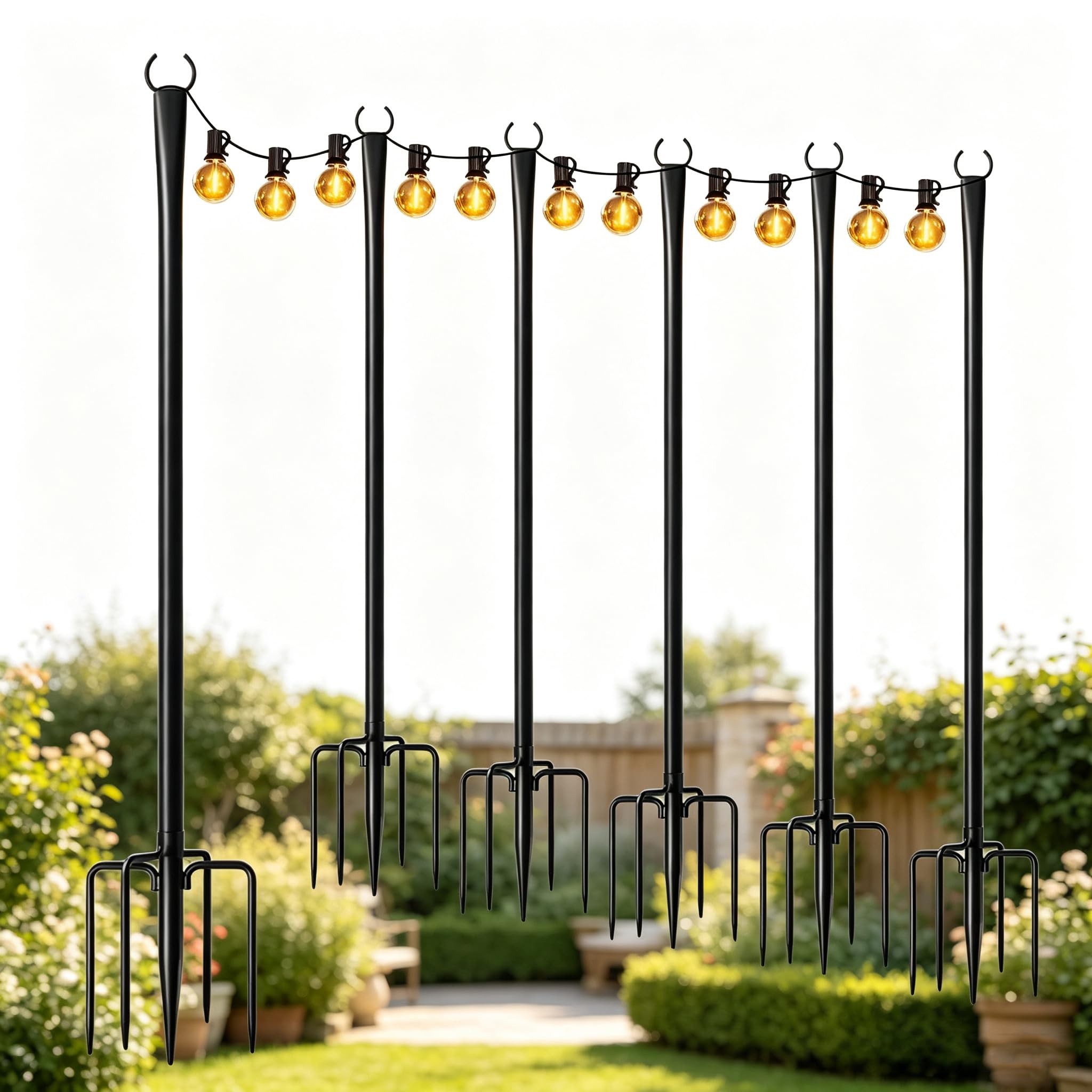 Festoon Light Poles 6 Pack Heavy Duty String Light Pole for Outdoor Garden