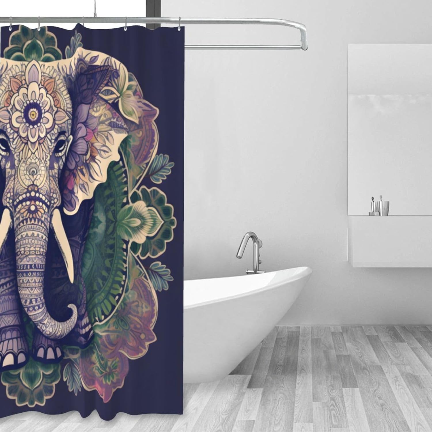 Art Elephant Shower Curtain, Bathroom Curtain Waterproof Polyester Fabric with 12 Hooks 60" x 72"
