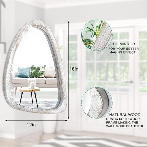 Miniatura 7 de Espejo de madera colgante asimétrico para pared, marco ovalado irregular, espejo de pared pequeño, moderno, único, decorativo, tocador, dormitorio,
