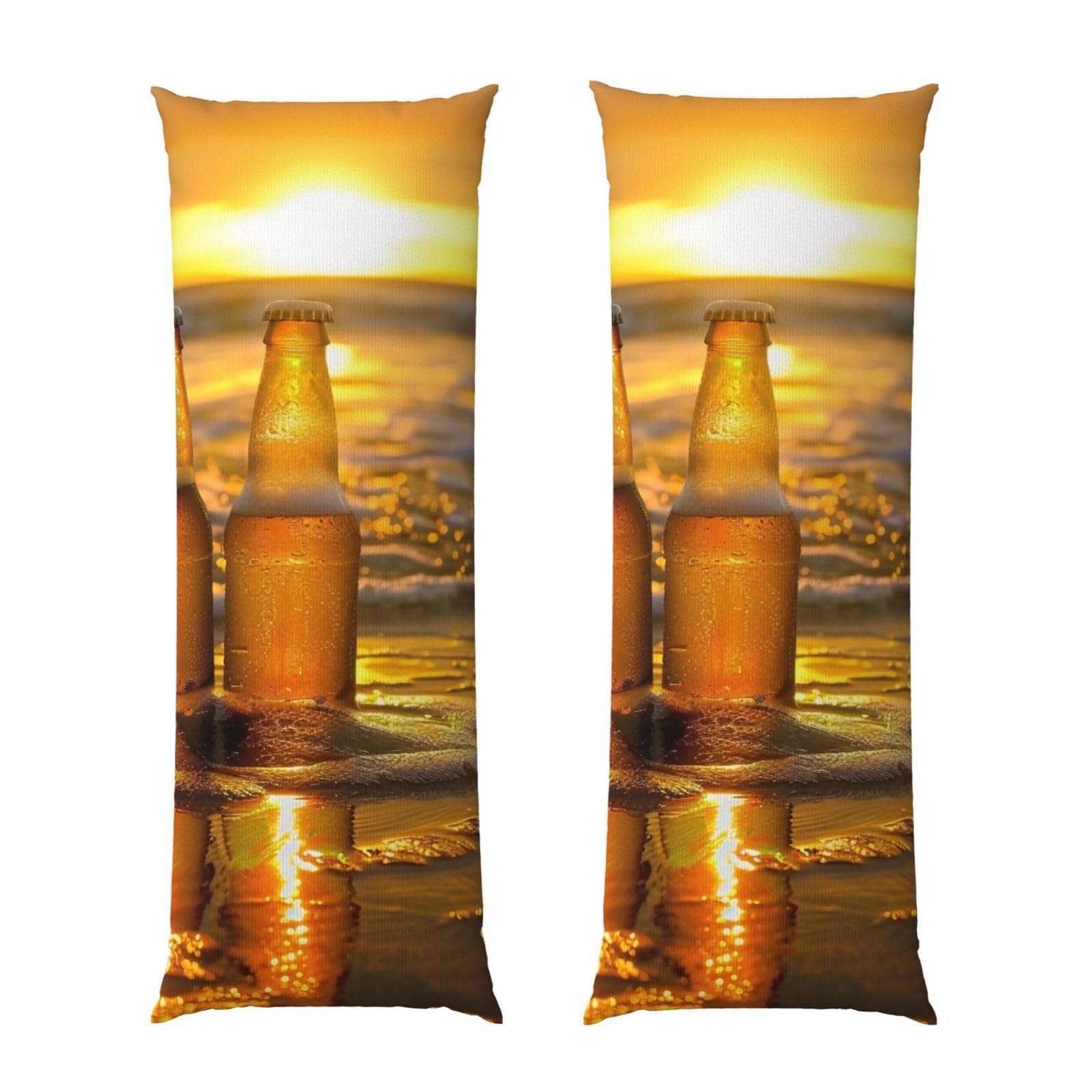 Body Pillow Cover 20x54 Inch, Bottles Beer Beach Sunset Time Print Long Lumbar Pillow Case with Zipper Long Body Pillowcase Decorative for Bed Sofa Bedroom