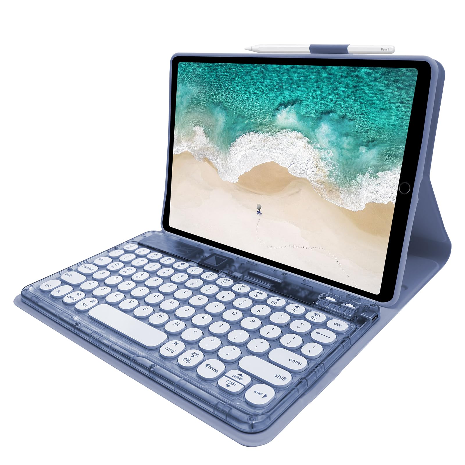 Funda con Teclado para iPad 10,2 Pulgadas (7ª/8ª/9ª Gen), Teclado Dividido Desmontable para Modelos 10,5 Pulgadas, Retroiluminación 7 Colores, Ángulos Ajustables, Soporte para Lápiz, 0303D,Azul