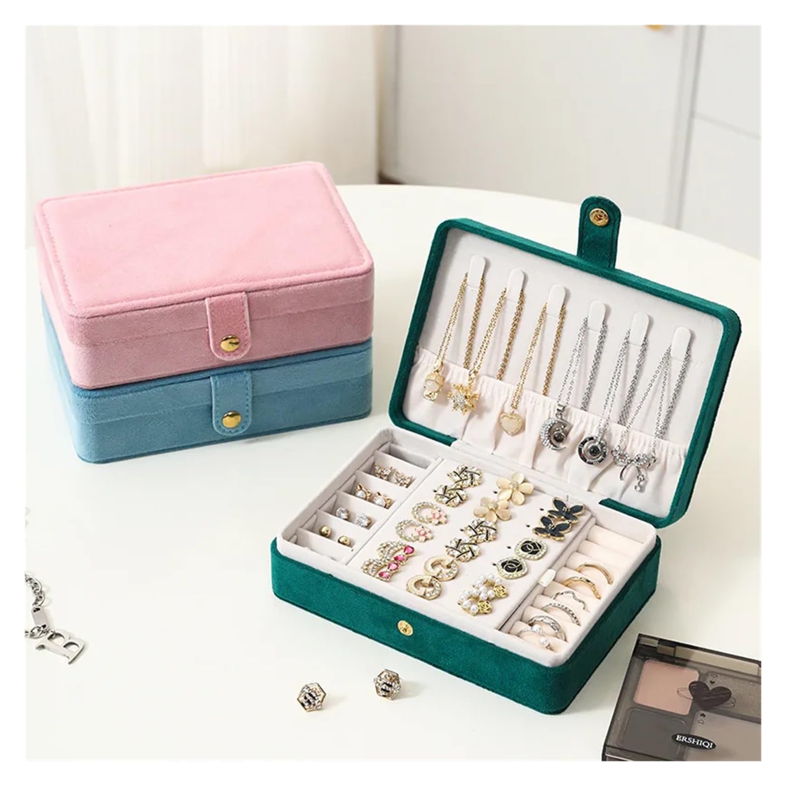 YDYDTTKD Joyero de Viaje para Mujer, Collar de Cuero PU, Pendiente, Anillo, Vitrina de joyería, Organizador, Caja de Almacenamiento multifunción (Rosa)