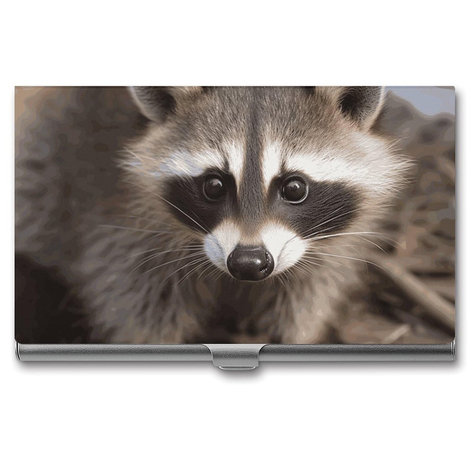 BTCOWZRV Cub Raccoon Business Card Holder Metal Slim Business Card Case, Pocket Card Holder for Men Women Purse Name Card Holder Stainless Steel Wallet Credit ID Case for Office