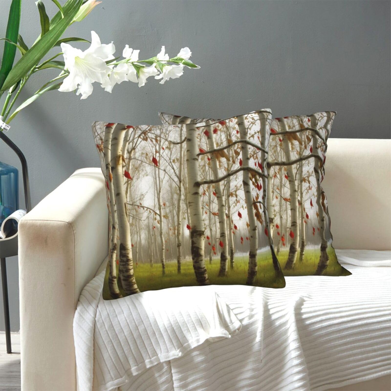 FekiLoot Decorative Throw Pillow Covers Modern Farmhouse Pillowcase Double Sided Cozy Cushion Cover for Sofa Couch Bed 16"X16" Birch Trees(1)