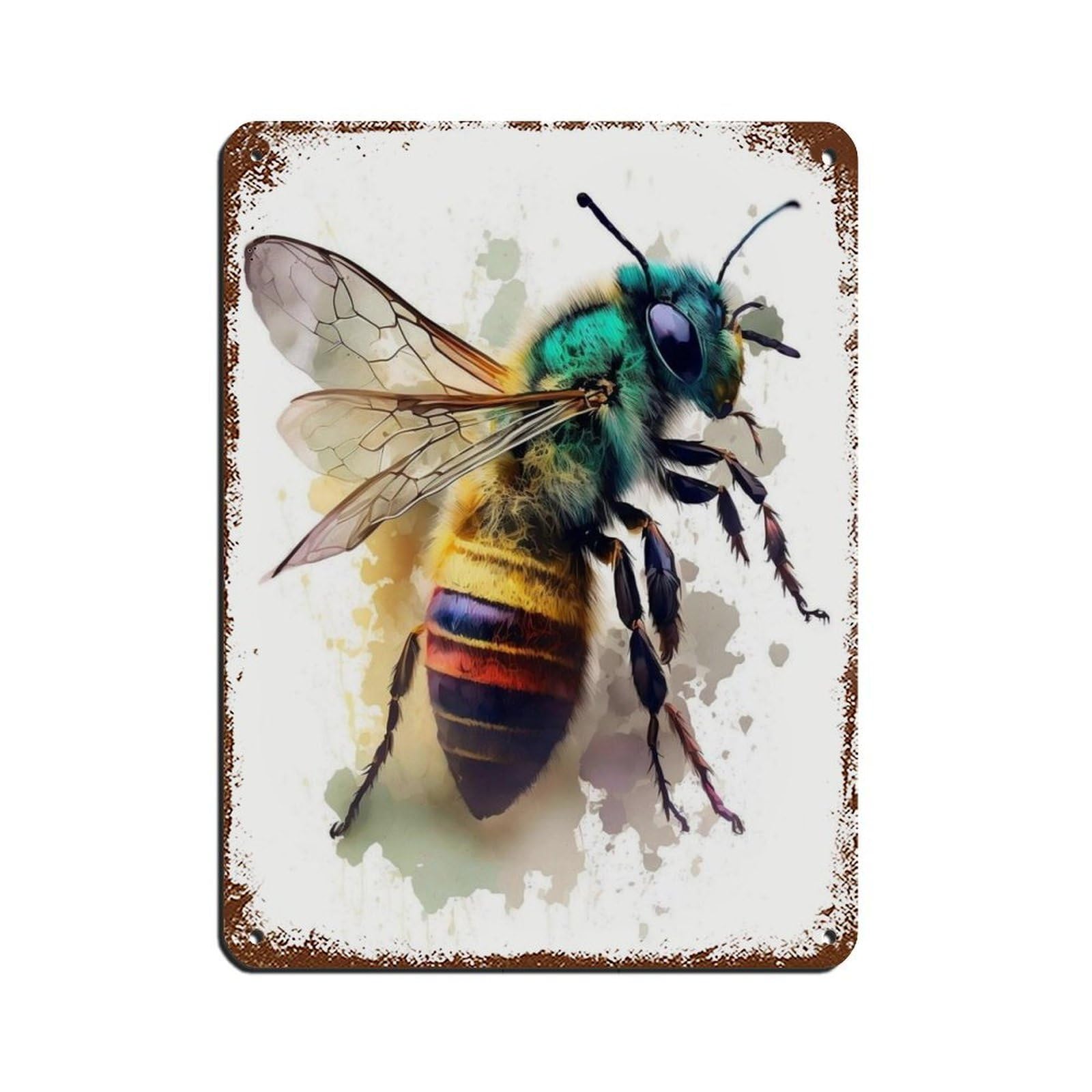 Watercolor Bee, Bee Art Poster Tin Sign Vintage Metal Pub Club Cafe Bar Home Wall Art Decoration Poster Retro 12x16inch(30x40cm)