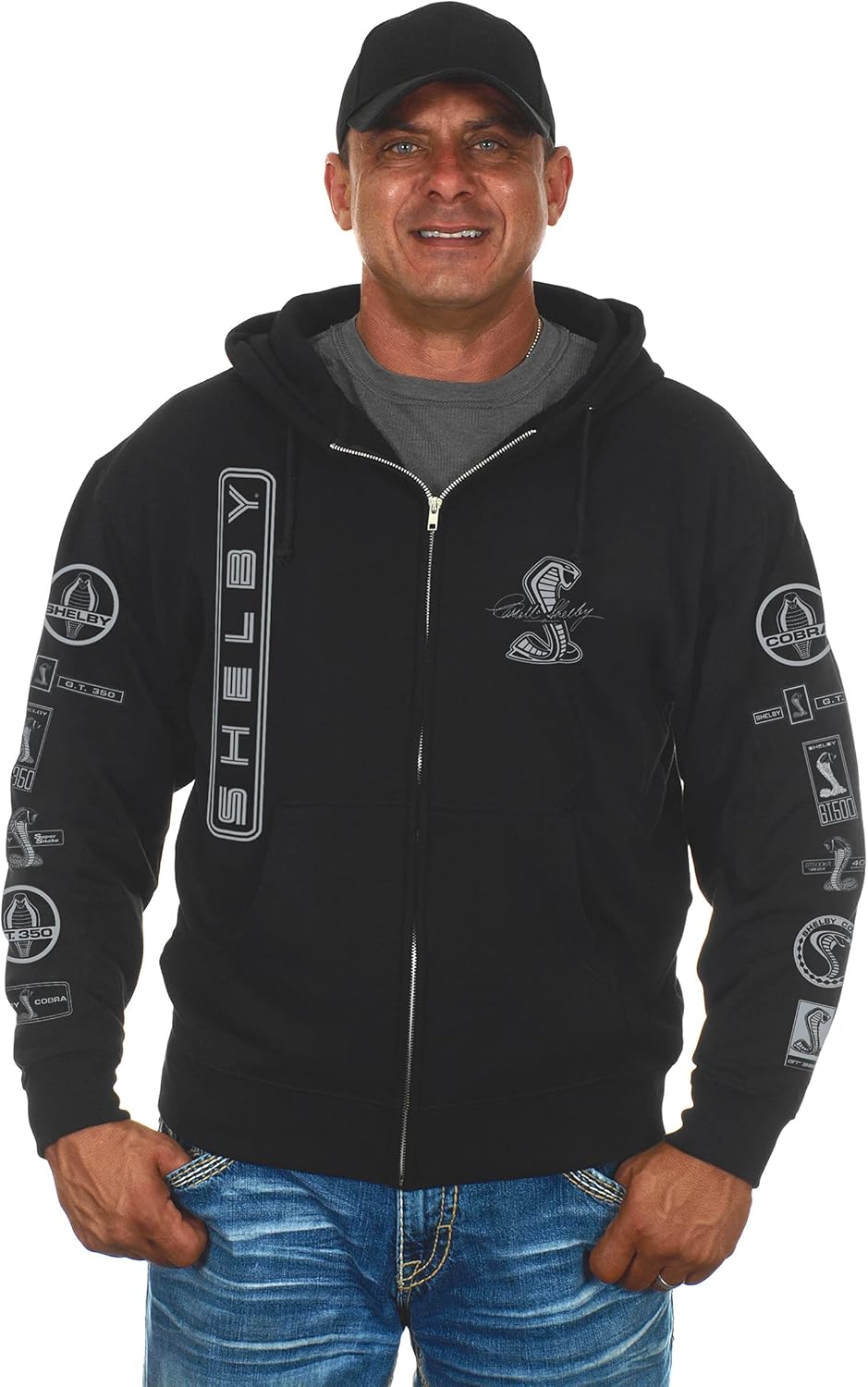JH DESIGN GROUP Mens Ford Shelby Cobra Zip-Up Hoodie with Front & Back Emblems - Image 2