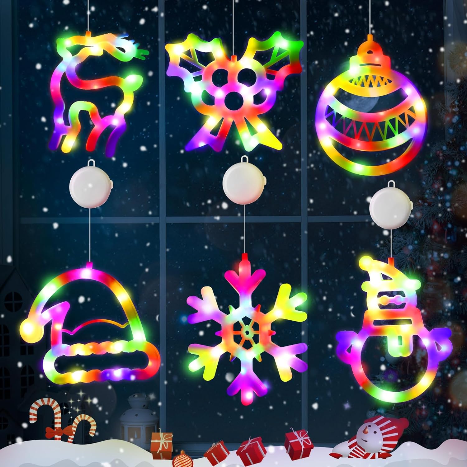Gejoy 6 Pcs Christmas Window Lights Decorations Battery