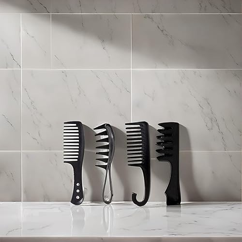 Miniatura 4 de Finduat 4 peines de dientes anchos, peines de dientes grandes para cabello rizado, húmedo y ondulado, grueso, pelucas de peluquería, para mujeres y