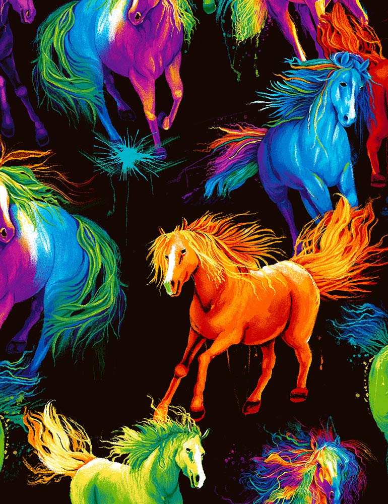 Fat Quarter Lightning Painted Ponies Cotton Quilting Fabric Equine Horse
