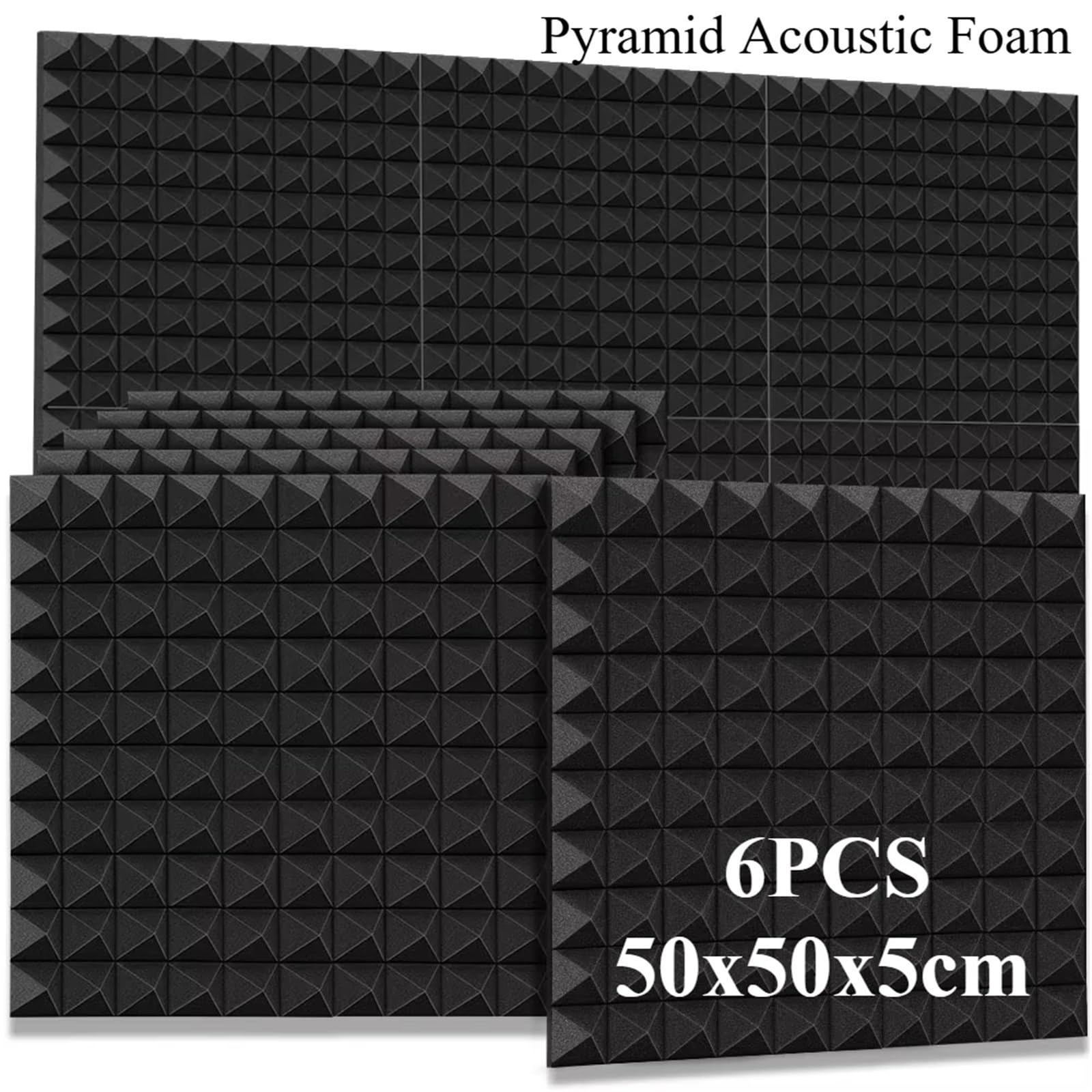 Paquete de 6 paneles acústicos espuma for estudio, tratamiento absorción sonido insonorizado, aislamiento ruido, elimina ecos, 50x50x5cm, paquete Para amortiguar el sonido(Yellow)