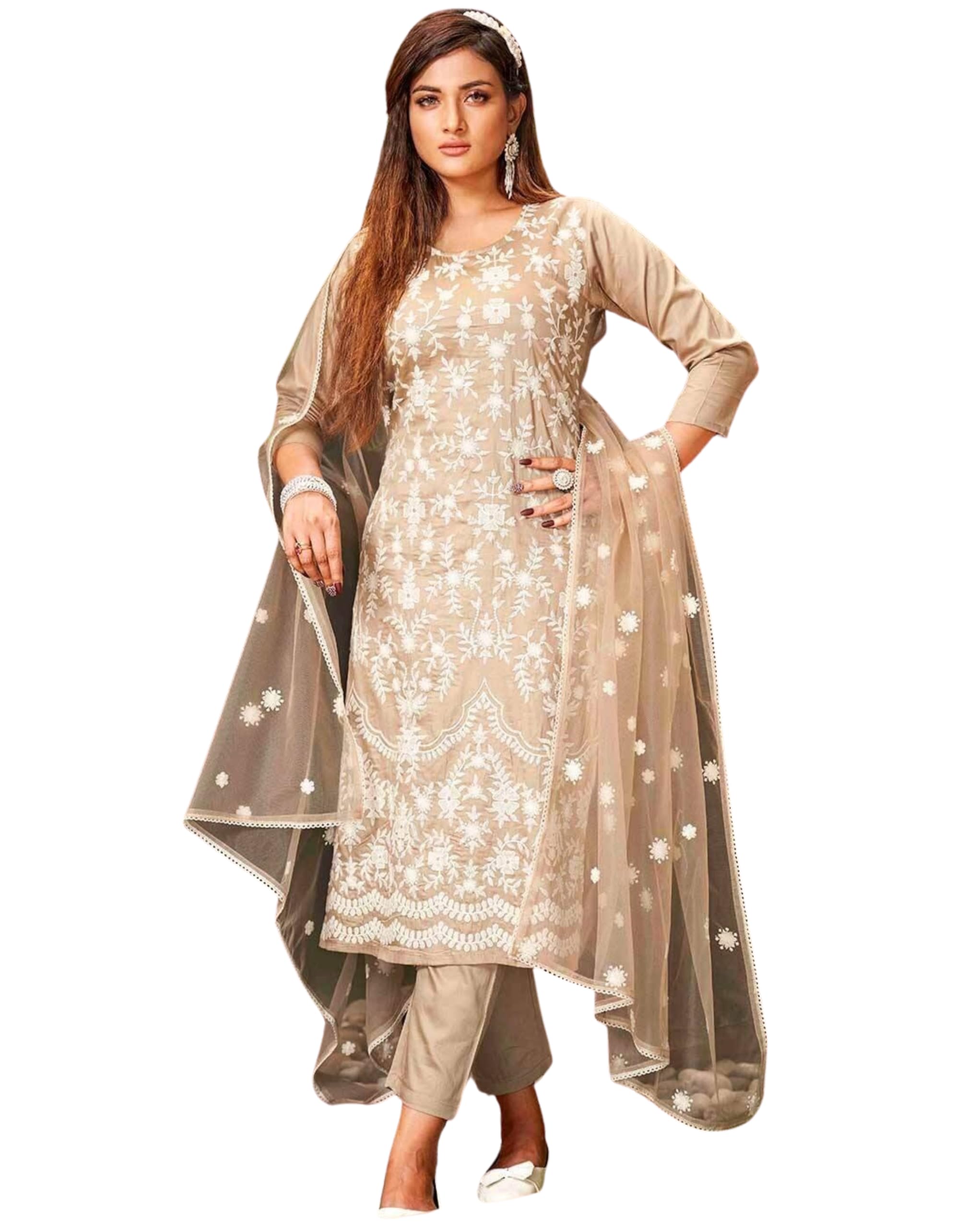 Women's Embroidered Suit Set with Dupatta & Pants | Elegant Straight Kurta Set for Festive, Party-image-25