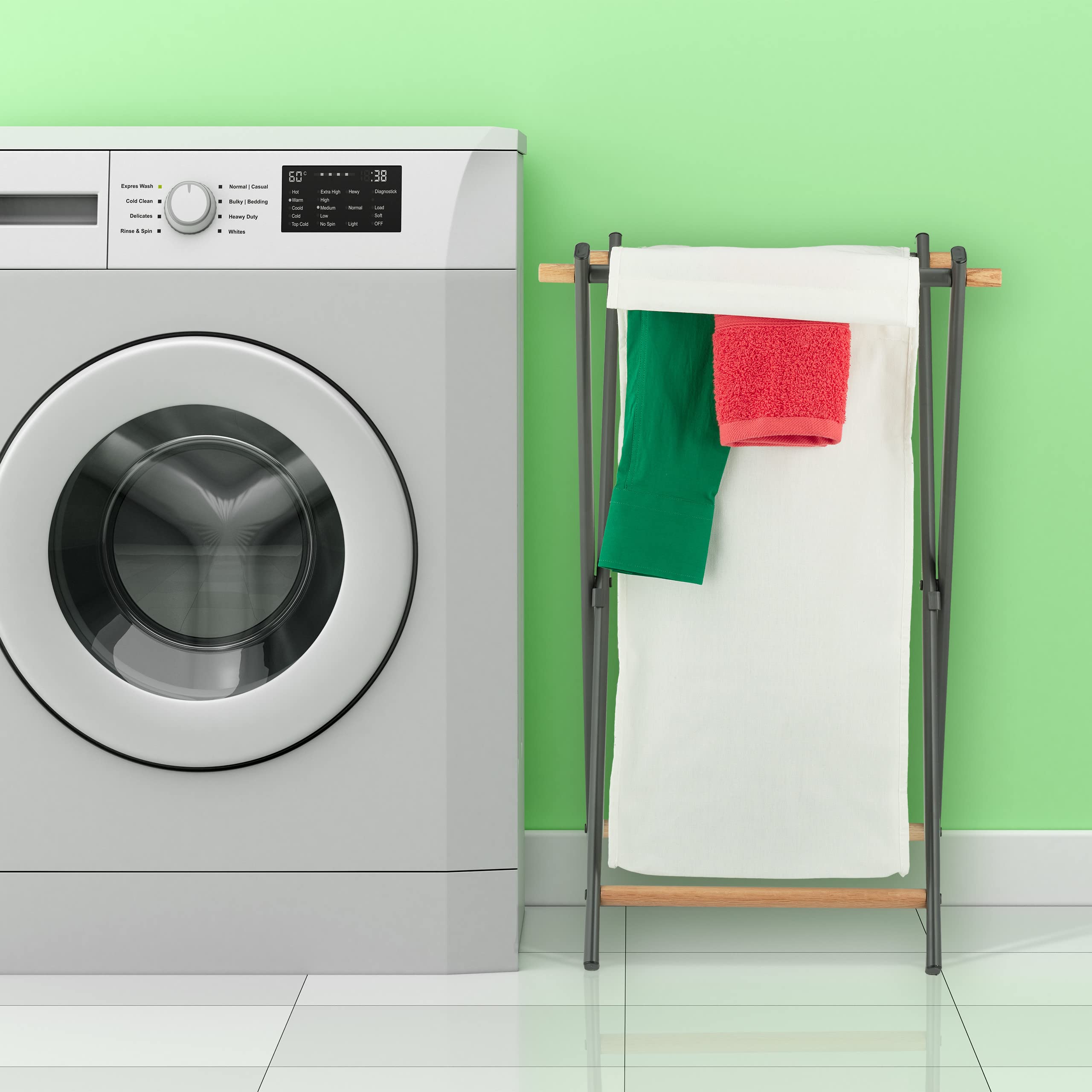 Relaxdays Cesto Portabiancheria Pieghevole, Sacco Porta Biancheria, Acciaio, Tessuto, 50 l, 71x45x42 cm, Crema Antracite