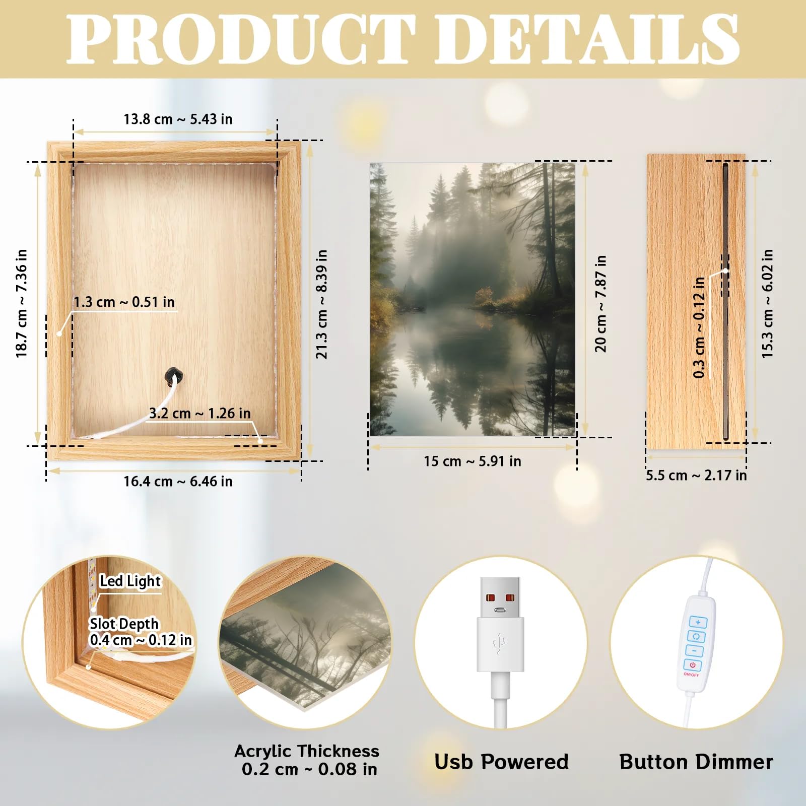 Light Up Painting, Mystical Forest Wall Art Picture Light Retro Forest Light Up Desktop Art Decor, 10 Brightness, USB Powered, 3 Lighting Modes, Anxiety Relief Gift for Bedroom Home - Without Frame