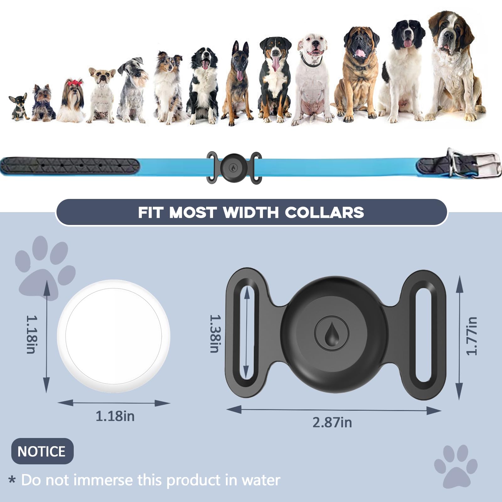 Rastreador de perros sin suscripción (iOS), rastreador de perros para collar, rastreador GPS para perros, IP67, resistente al agua, ubicación de rastreo de mascotas, 365 de larga duración de la