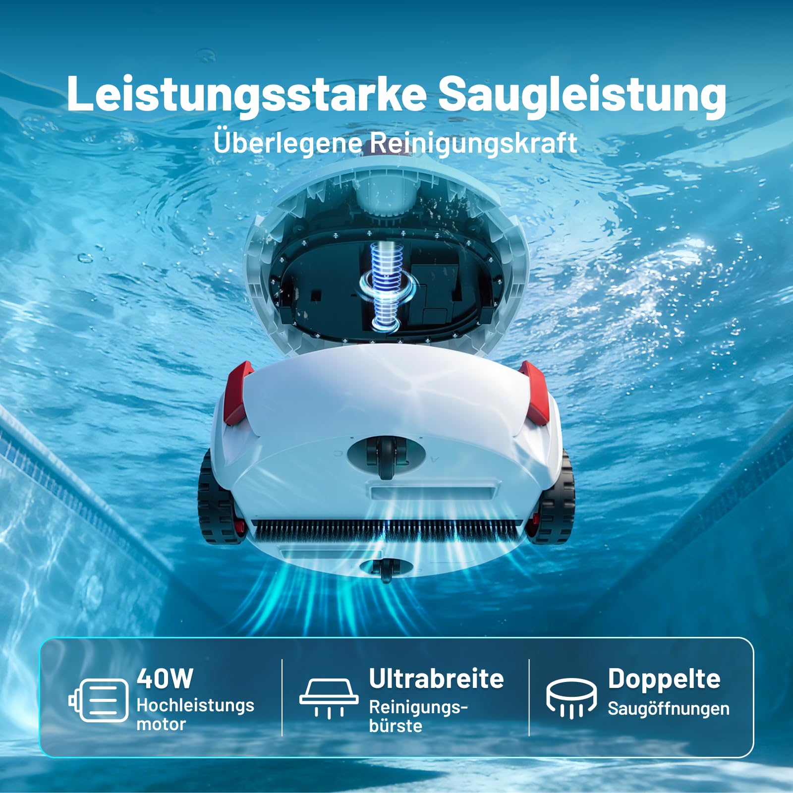 VONKO P10 Poolroboter, kabelloser Poolsauger mit Akku, 100 Min.Reinigungszeit mit Selbsteinparkfunktion, kompakter Poolreiniger Ideal für Flache Böden Pools bis zu 100㎡, Elfenbeinweiß