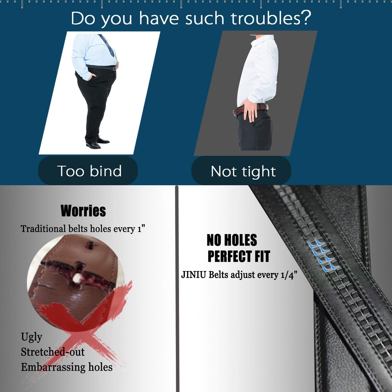 JINIU Men's leather Slide Ratchet Belt Casual with Automatic Buckle For Men Dress Pant Shirt Micro Adjustable - Image 4