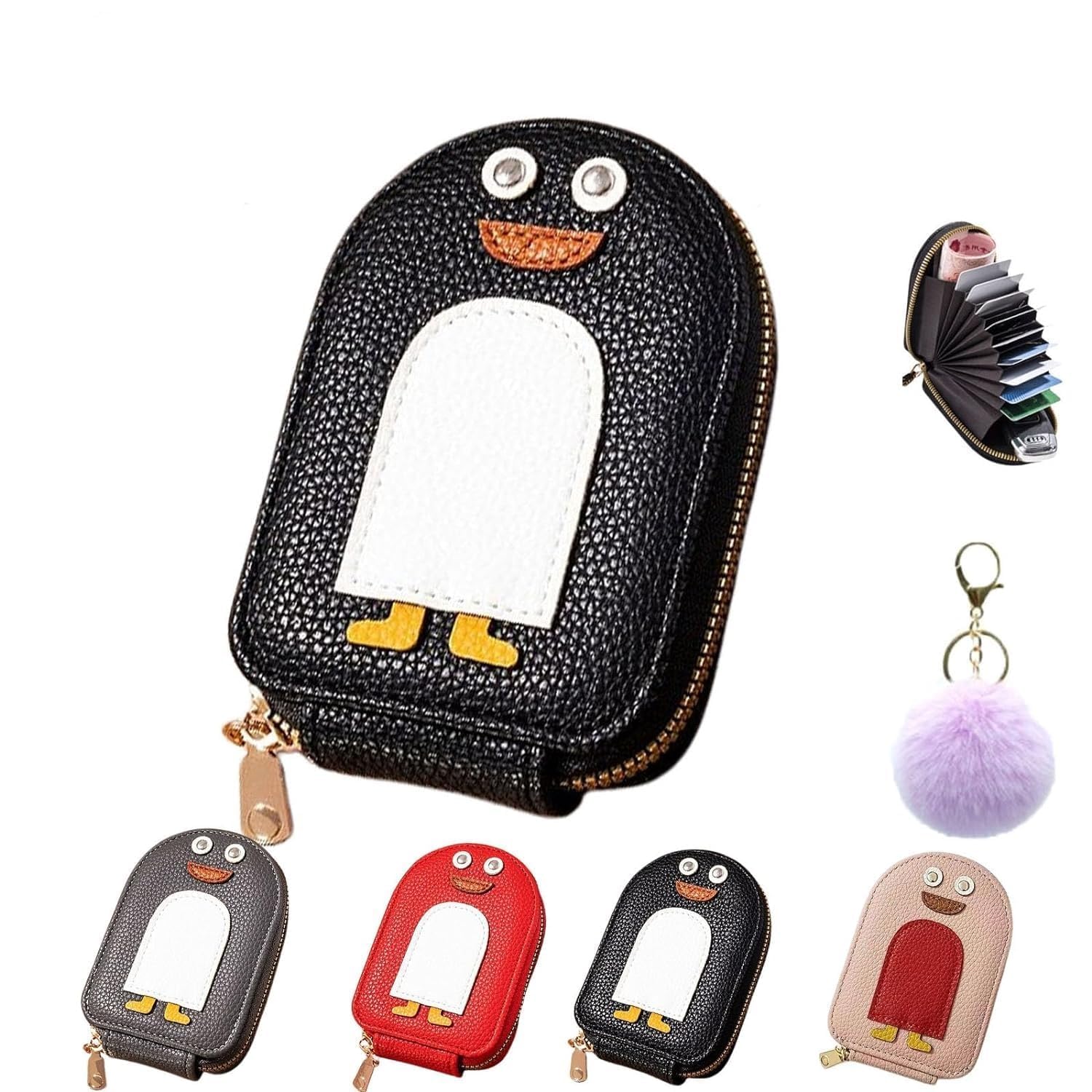 geer enterprise Geer Cute Penguins PU Credit Card Coin Wallet Cute Penguin Card Holder Purse Portable Credit Card Wallets for Women Mini Wallet Multi-Slots Credit Cards Bag Penguin Gifts for Women (Multicolor)-picture-36
