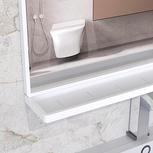 Miniatura 10 de ANYHI Espejo de pared de baño blanco de 32 x 24 pulgadas con estante espejo de baño moderno para pared espejo rectangular para colgar en la pared