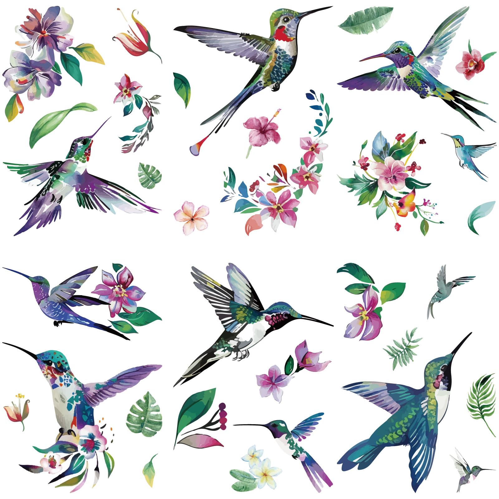 CRASPIRE 8 Styles Hummingbird Window Stickers Bird Flower Leaf Self Adhesive Wall Decals Window Clings Stickers Peel and Stick Vinyl PVC Waterproof for Fridge Bedroom Bathroom Showcase