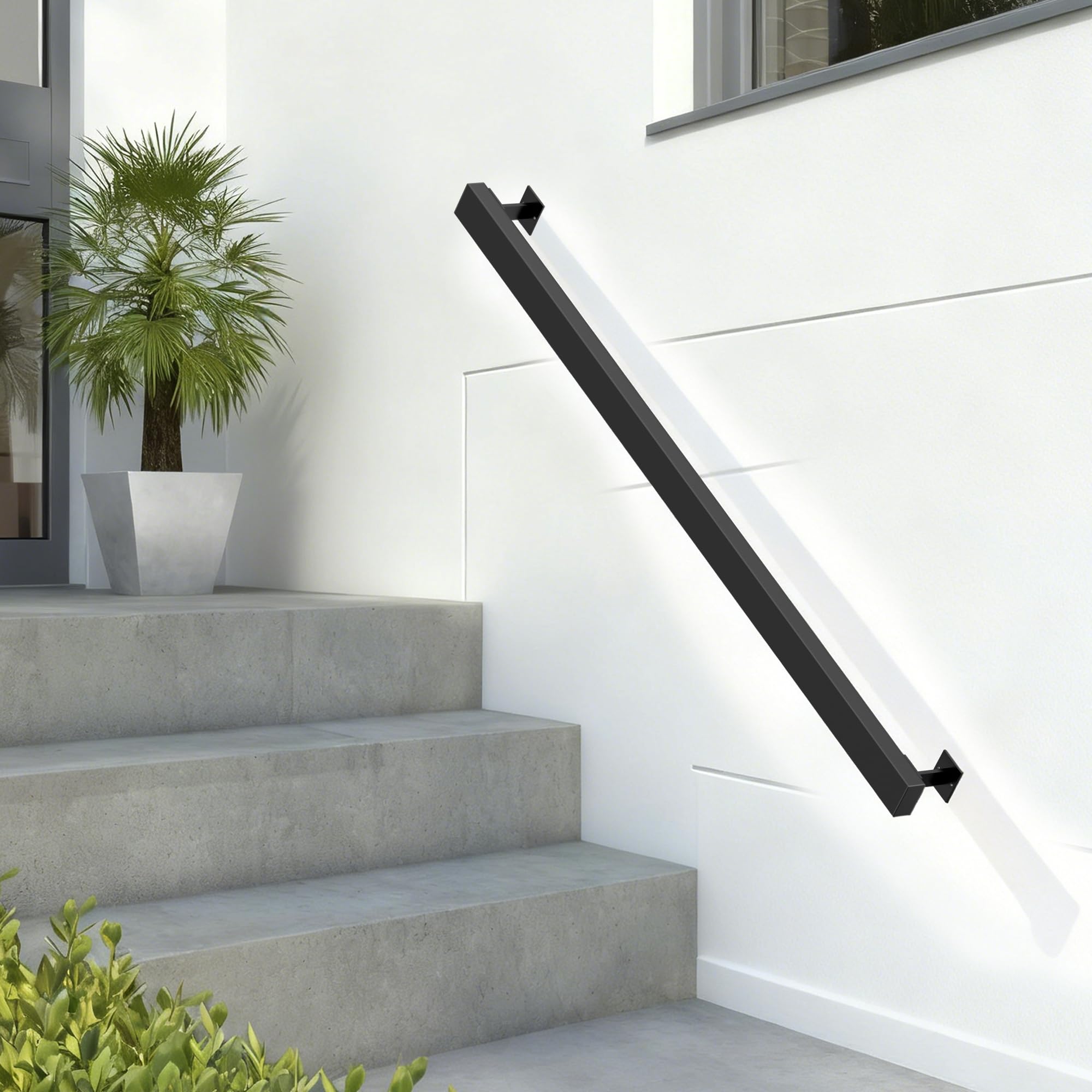 Handlauf Metall, Schwarz Matt Geländer Treppe Wandhandlauf Wand Innen und Außen mit Wandhalterung und Endkappen, Treppengeländer mit Zubehör, Handlauf Treppe für Treppen, Brüstung, Balkon (240cm)