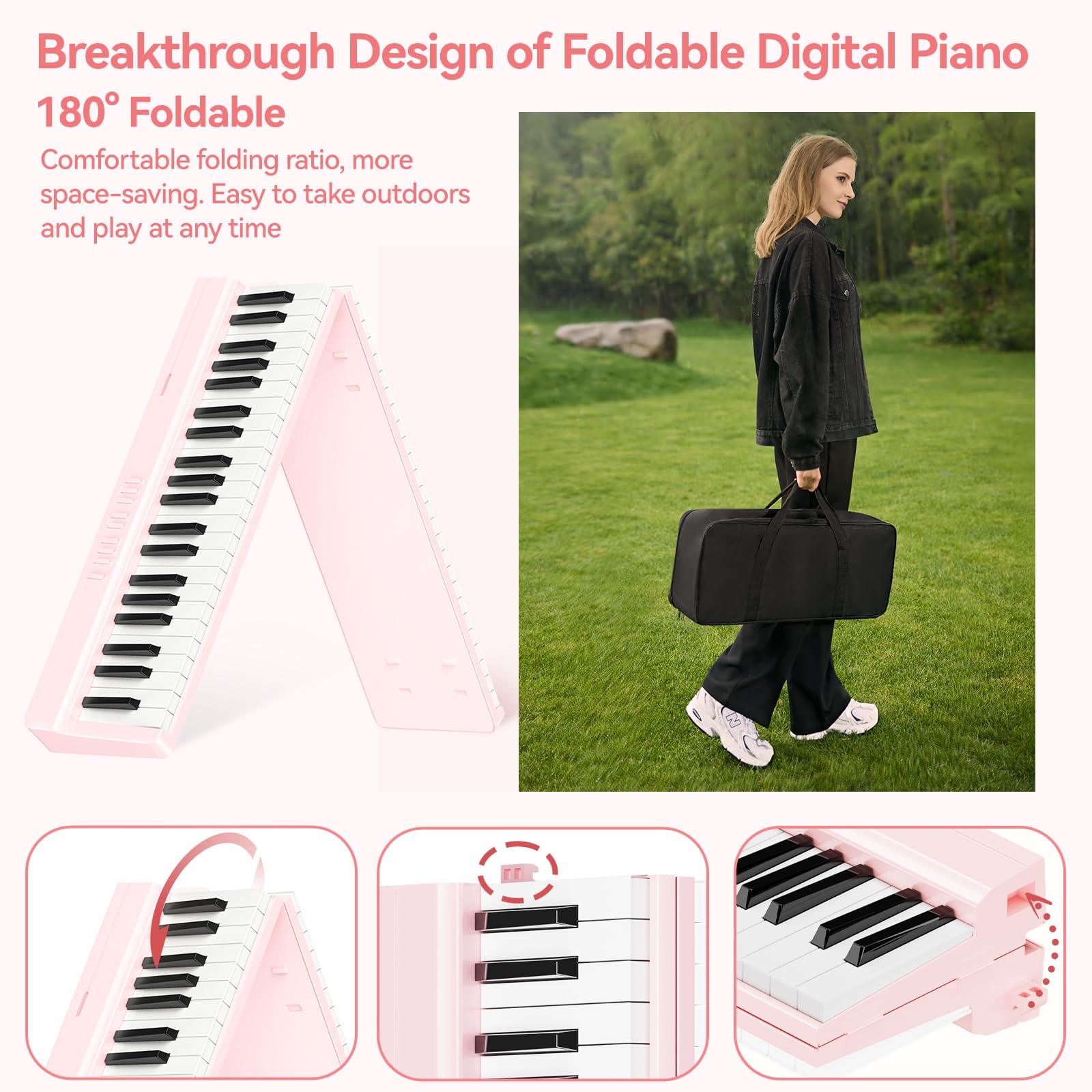 Portable Piano Keyboard Foldable: Portable Keyboard Piano 88 keys Semi-Weighted keyboard with MIDI Bluetooth TERENCE Electric Folding Piano Kit for Adult Toddler Kids