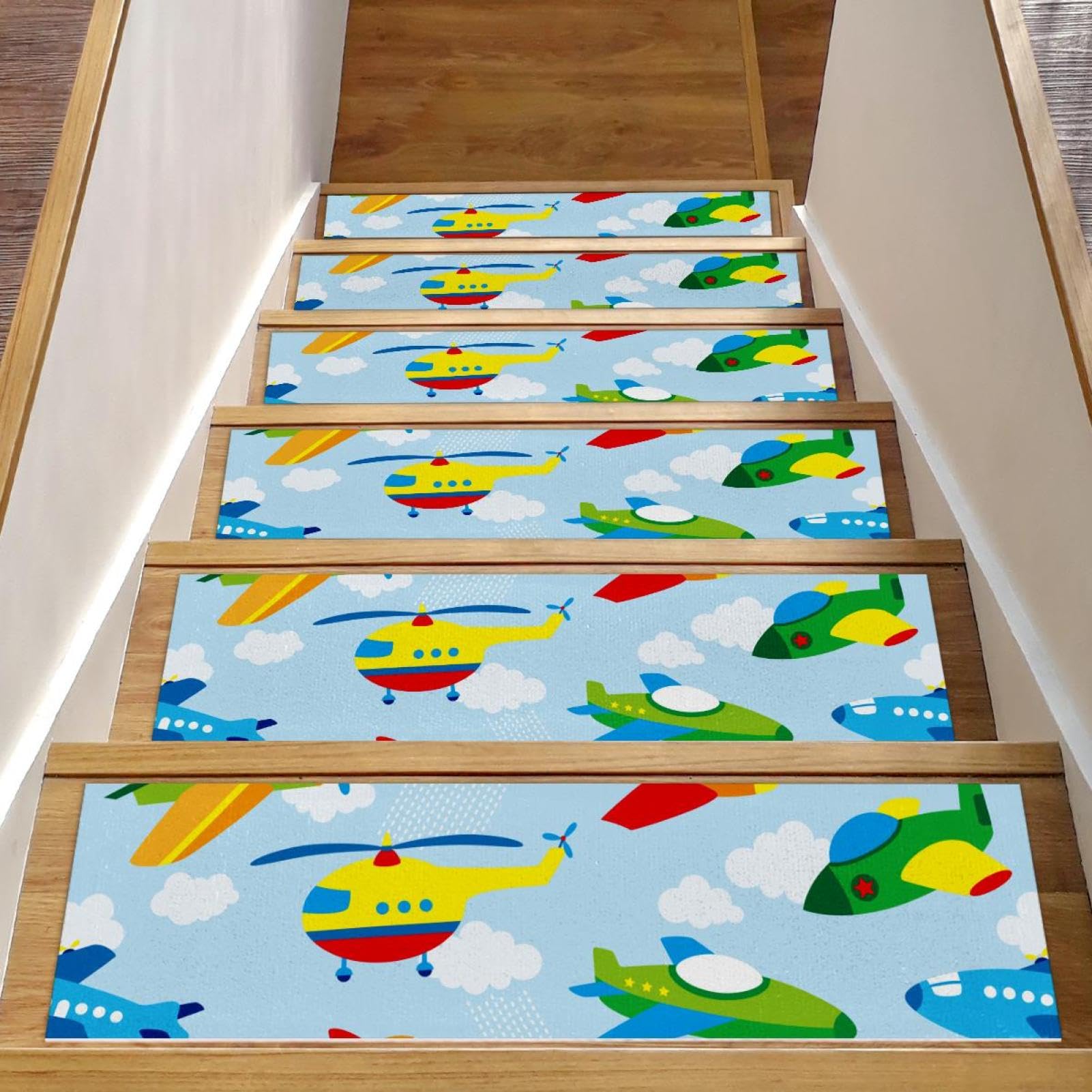 Peldaños de escalera de madera con alfombras antideslizantes interiores de 76 x 20 cm