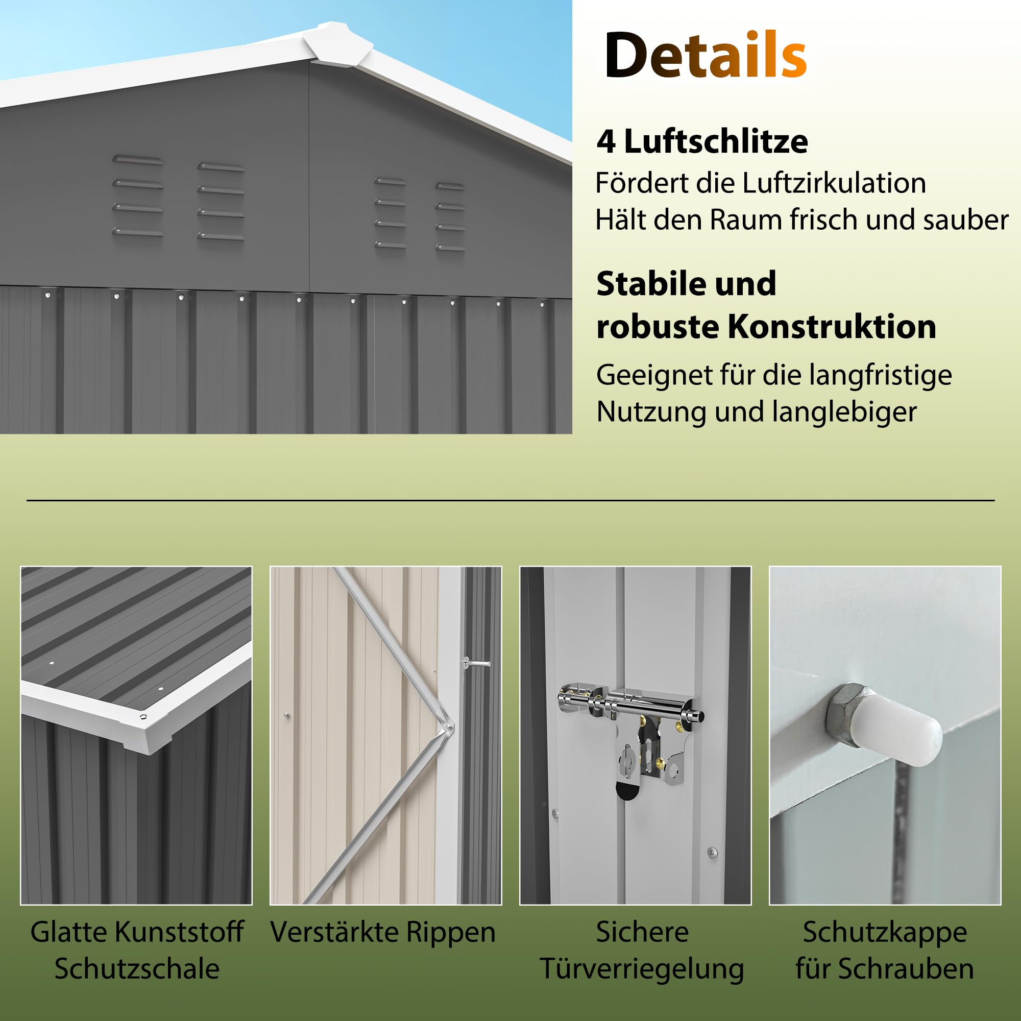 Gartenhaus Metall 239x170x201 cm Gerätehaus mit Fenster Satteldach Fundament Wetterfester Gartenschuppen Grau