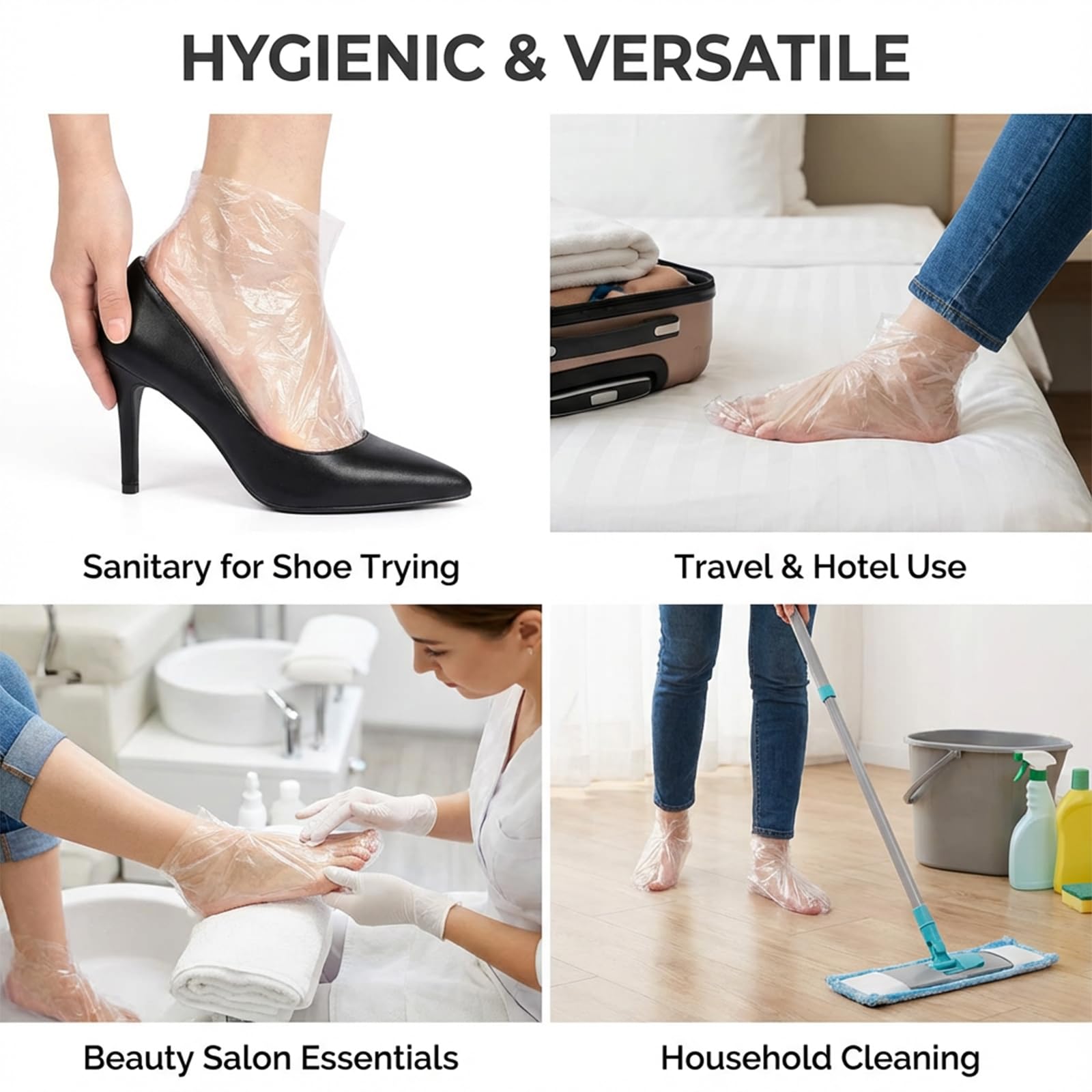 Lot de 100 couvre-pieds en plastique pour pieds - Jetables - Pour le bain de paraffine, la pédicure, le spa, les chaussures