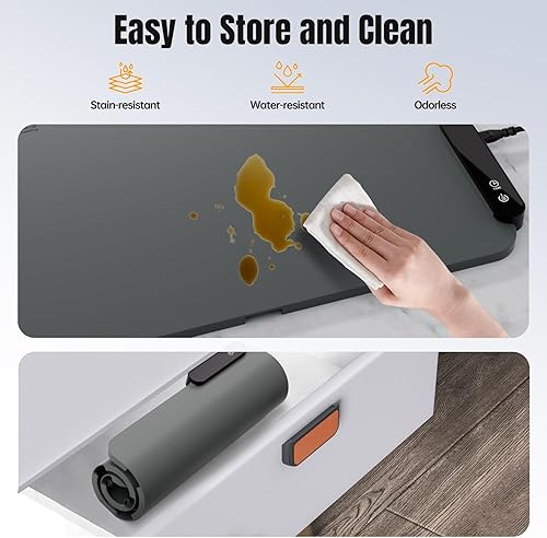 Miniatura 5 de Bandeja de calentamiento eléctrica, alfombrilla de calentamiento de alimentos enrollable con 5 temperaturas y 6 ajustes de temporizador, bandeja de