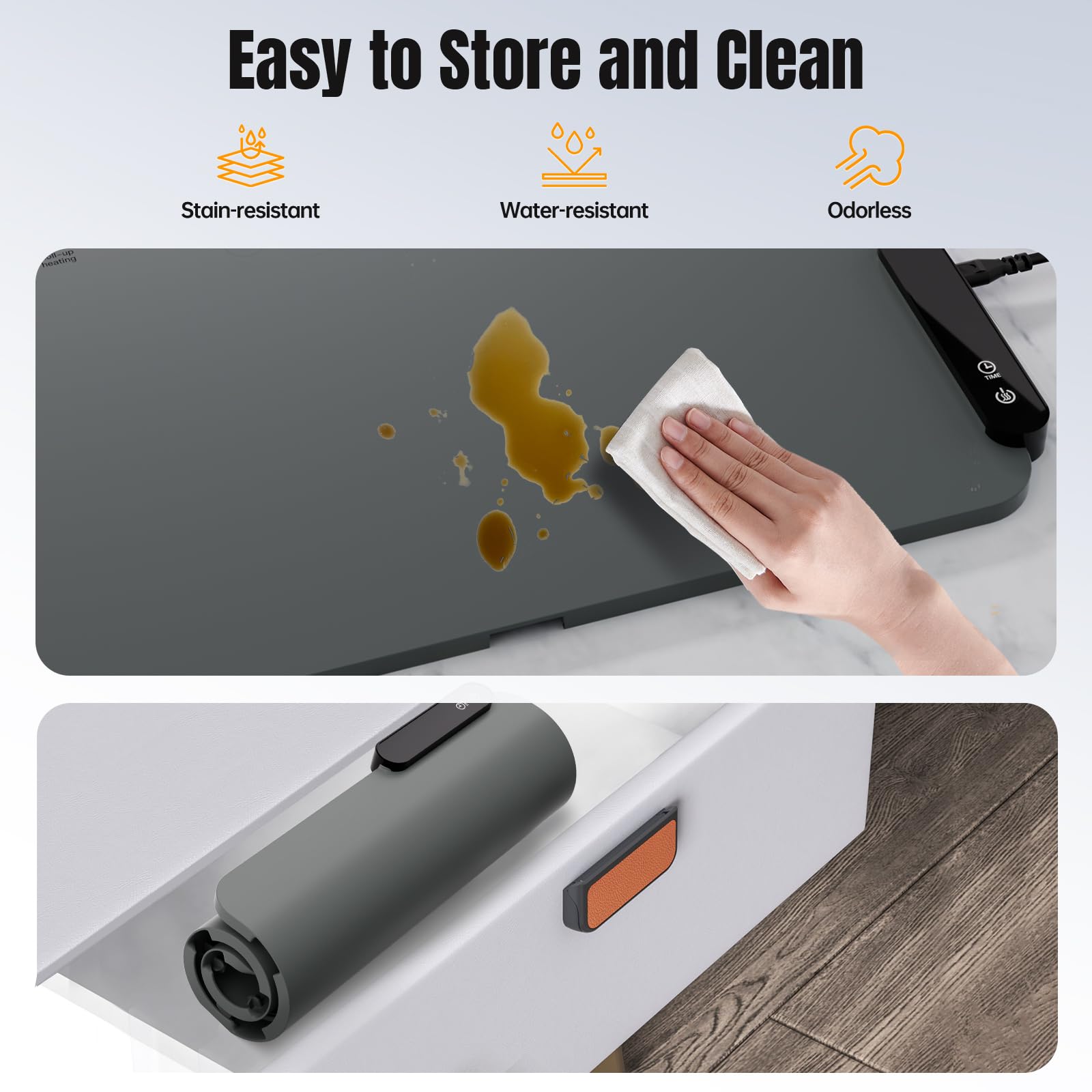 Rollable Electric Food Warming Tray – 5 Temp Settings, 6 Timer Modes, Portable Hot Plate