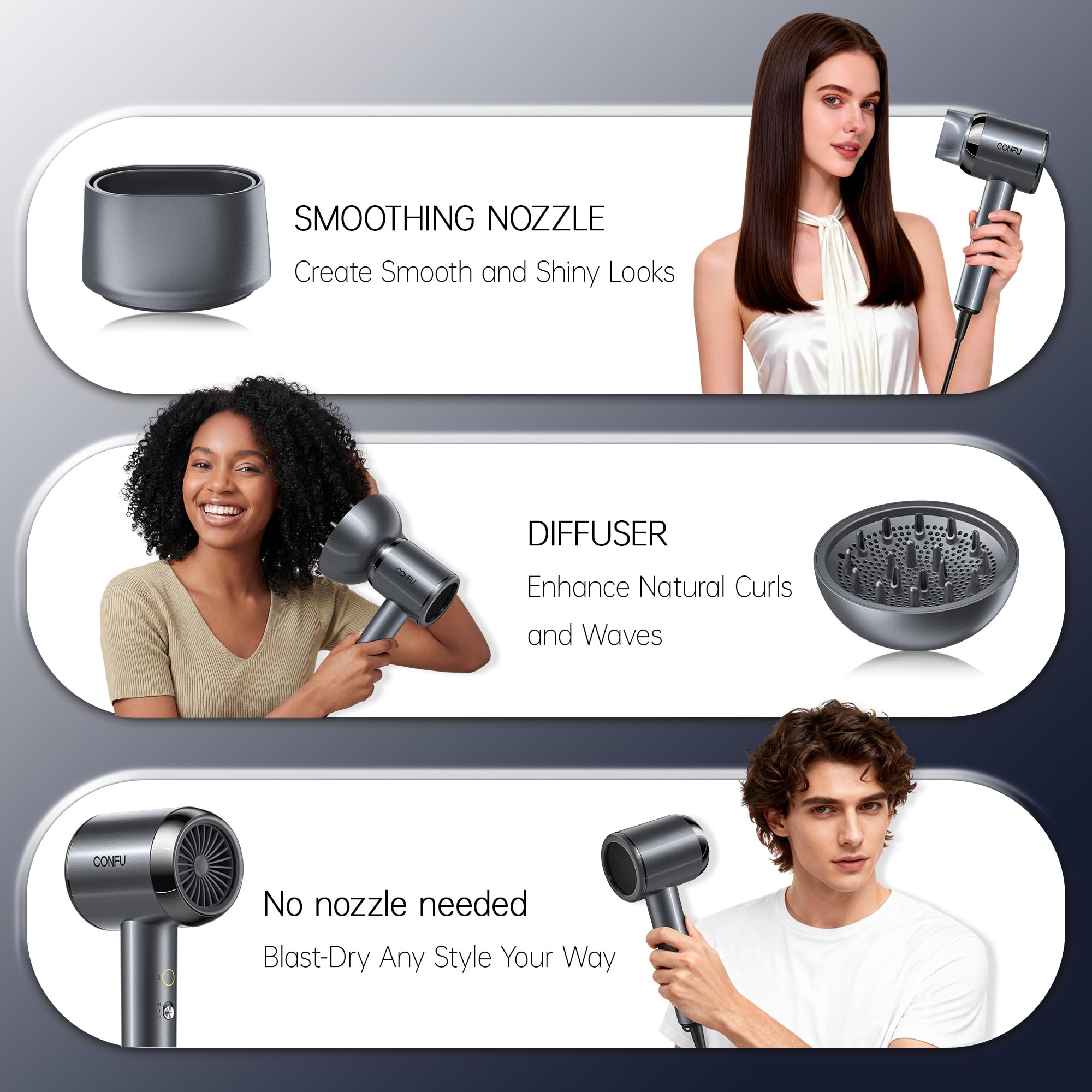 CONFU Plasma Ionic Hair Dryer with Diffuser and Concentrator