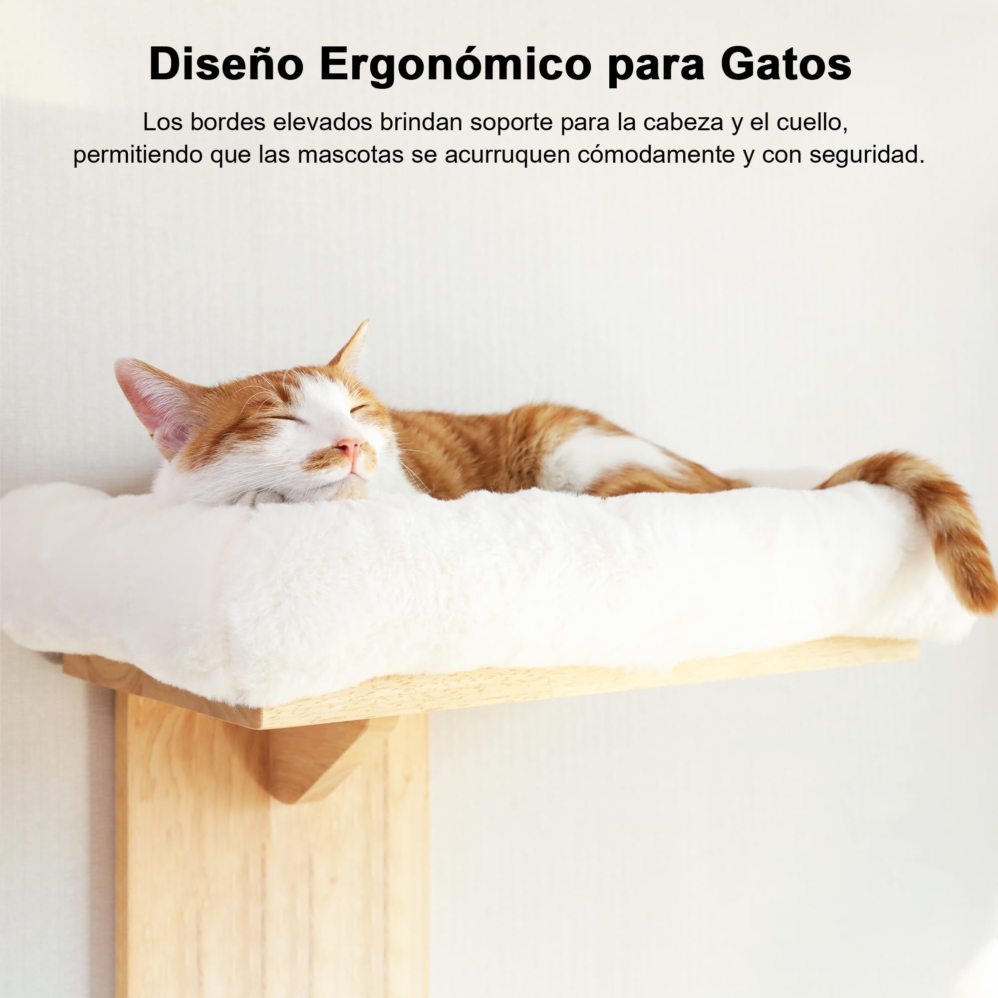 FUKUMARU Estantes de pared para gatos, 2 plataformas, muebles de pared para gatos, estante flotante en forma de árbol con cojín suave, percha de madera maciza para gatos de 16 pulgadas, apto para