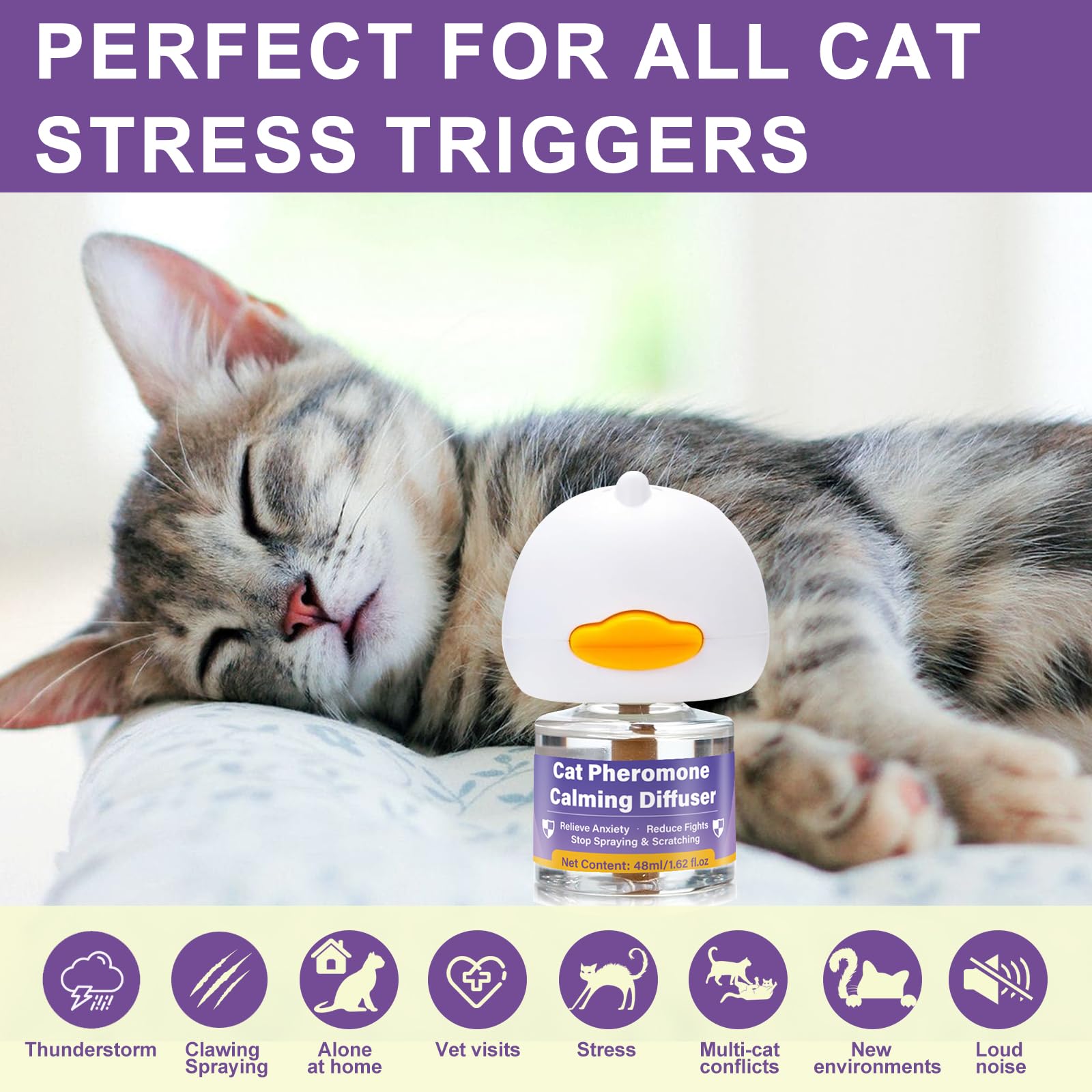 Cats & Kittens Pheromone Calming Diffuser for Cats, 48ml Refill 4 Pack + 2 Diffusers, 120 Days Long-Lasting, Relieve Anxiety, Reduce Fighting, Stop Spraying & Scratching, Safe for Pets & Humans - image 6