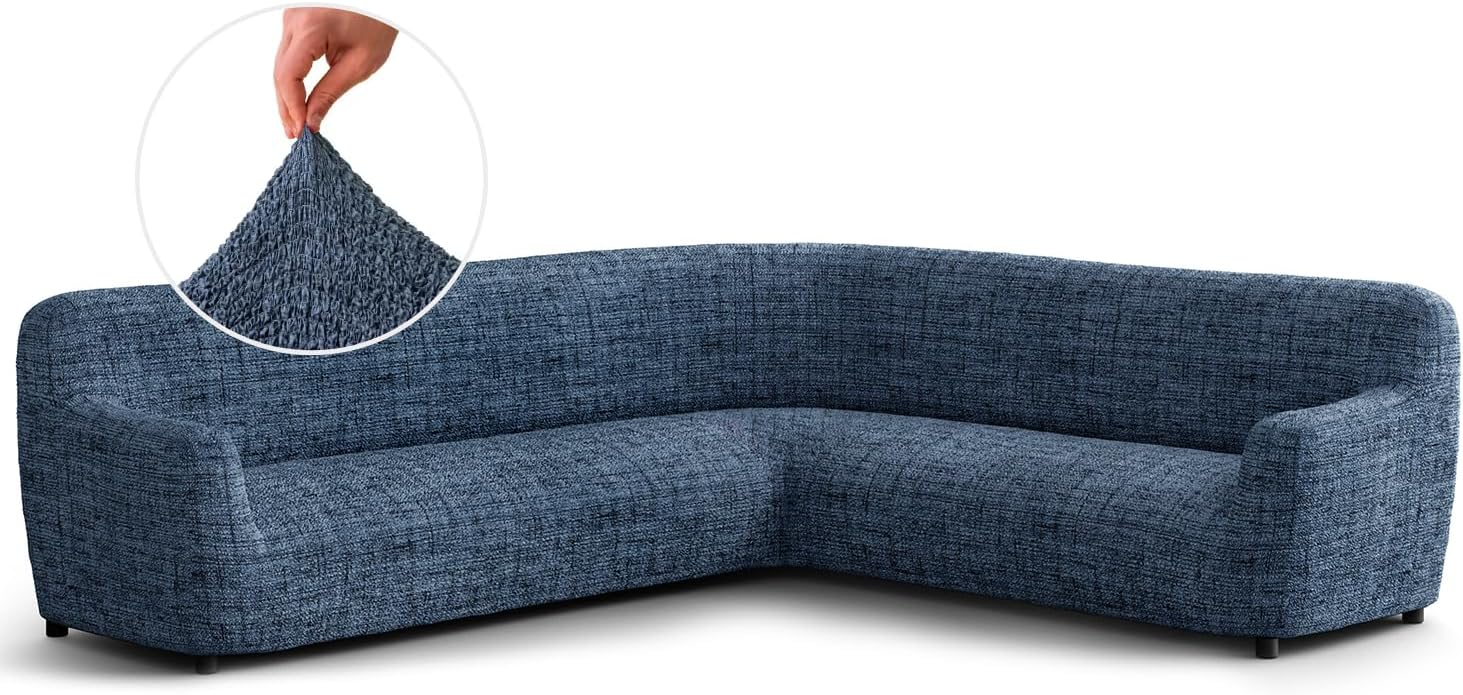 PAULATO BY GA.I.CO. Corner Sectional Couch Cover - Extra Large L-Shape Couch Slipcover - Washable Printed Sofa Covers - 1-Piece Form Fit Protector - Microfibra Print - Vittoria Blue (Corner Sofa) Corner Sofa Vittoria Blue