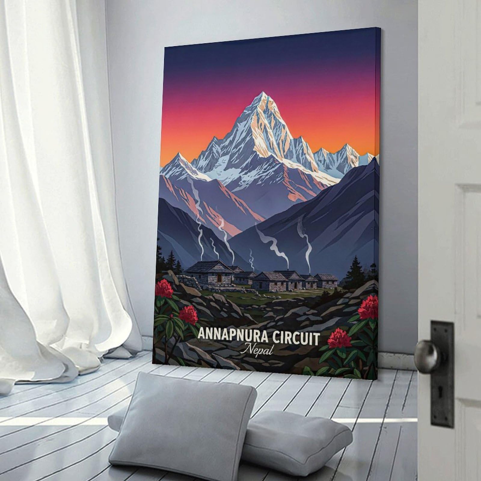 Junmoney Decorative Canvas Print Annapurna Circuit Nepal Mountain Village, 24x36inch(60x90cm), for Living Room, Bedroom Or Home Office, Home Decor Gift with Stylish Appeal