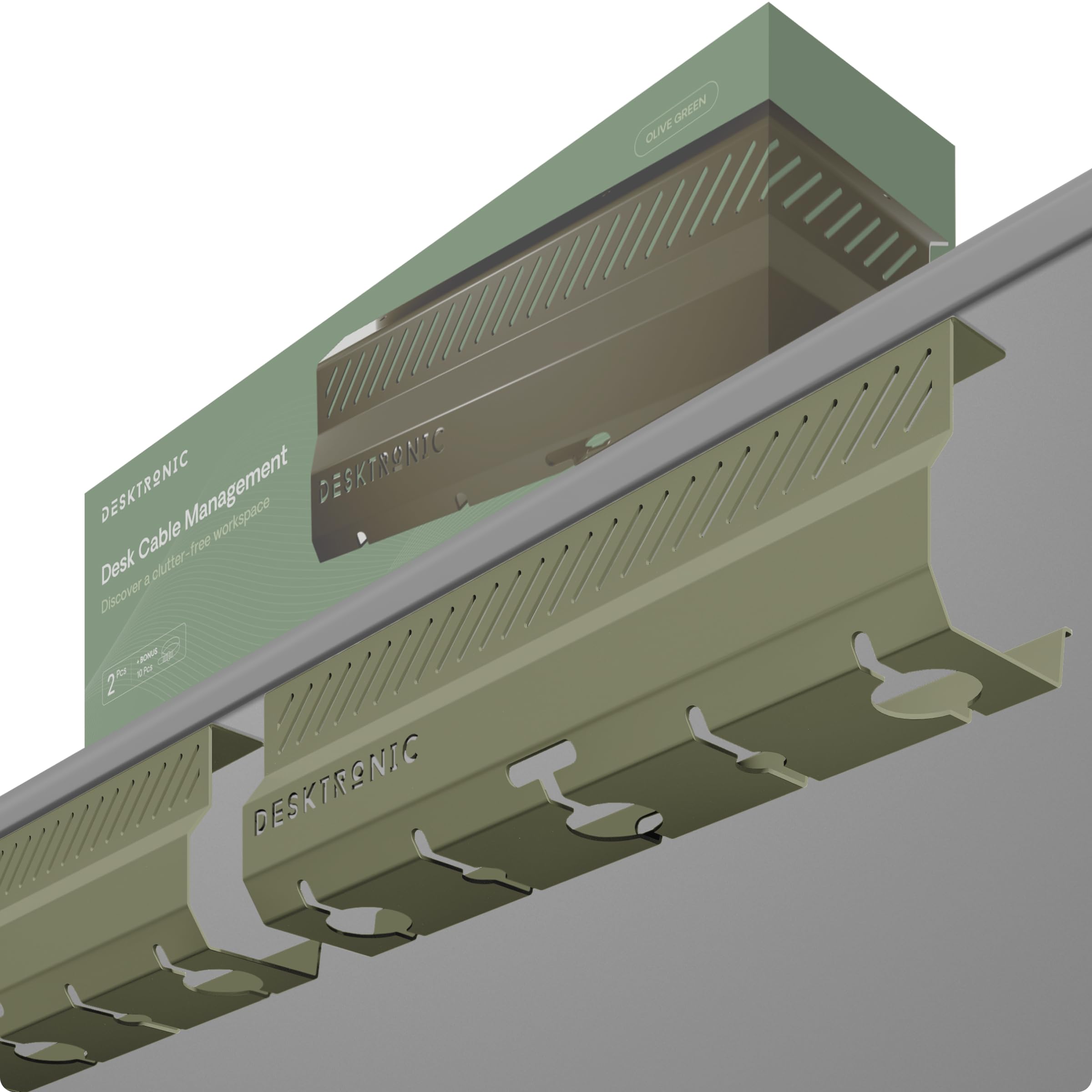 Kabelkanal Schreibtisch Hellgrün 2er Set - Edelstahl Kabelmanagement Schreibtisch Kabelkanal mit 5 Kabelausschnitten - Einfach zu Installierender Kabel-Organizer - Kabelhalter von Desktronic