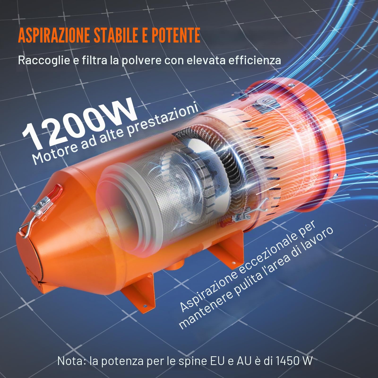 VEVOR Sistema di raccolta polveri 1450 W 1,8 galloni per sabbiatrici