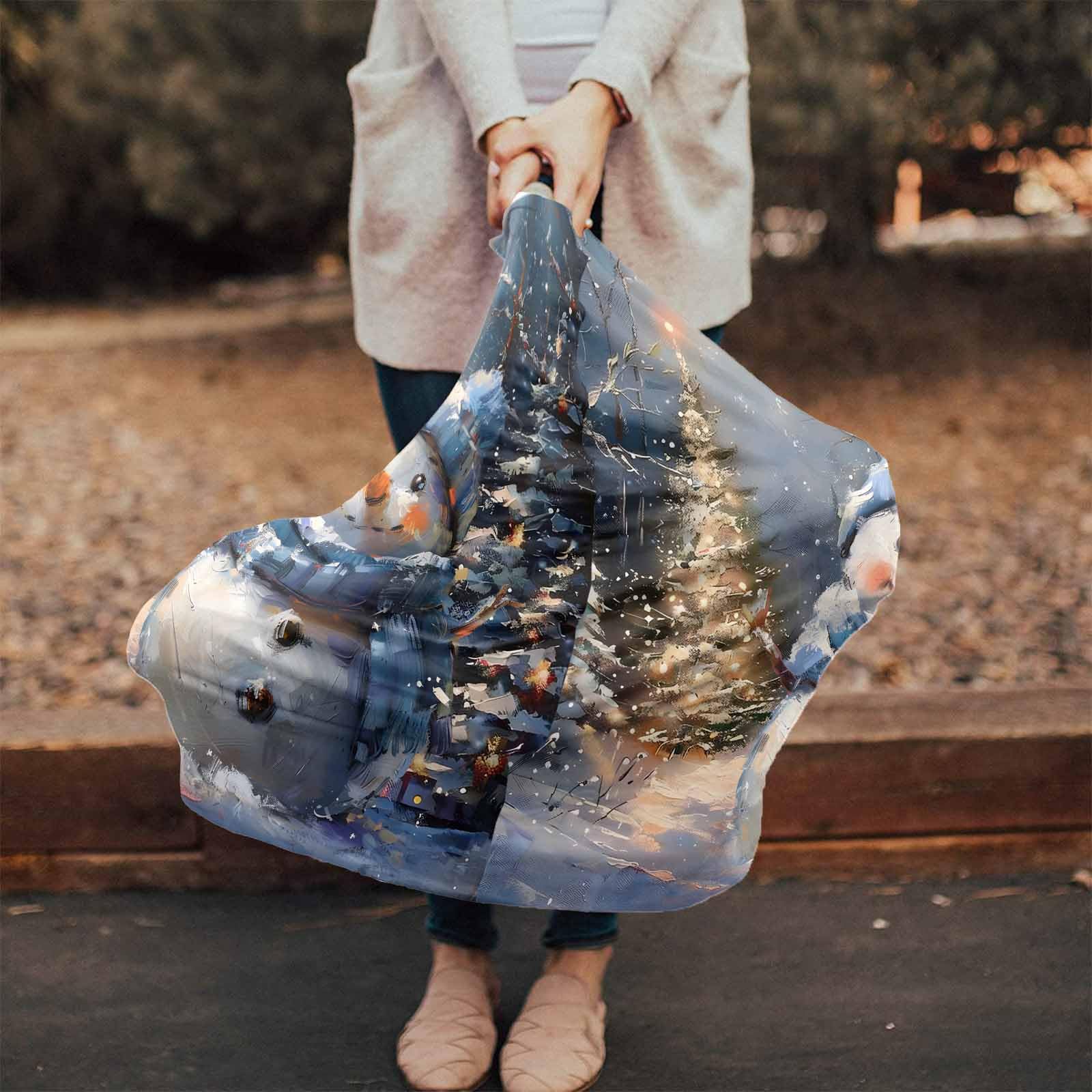 Nursing Cover for Breastfeeding Scarf, Oil Painting Winter Snowman Christmas Tree Baby Car Covers Super Soft Multi Use for Canopy Shopping Cart Cover Blanket Stroller Cover