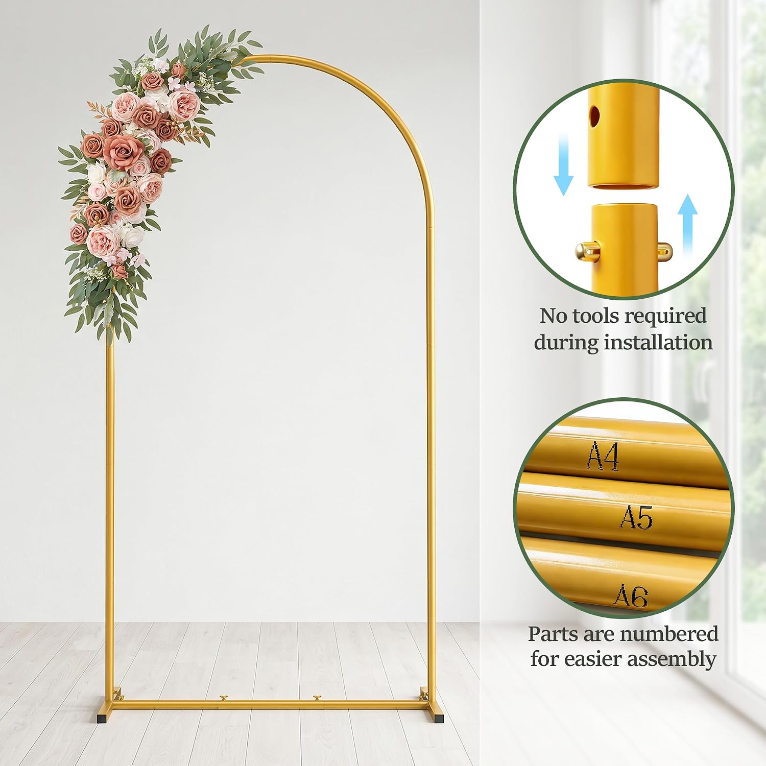 7.2FT Arch Backdrop Stand, Metal Gold Wedding Arch Frame, Balloon Arch Stand for Wedding, Birthday, Ceremony, Baby Shower, Party Decor