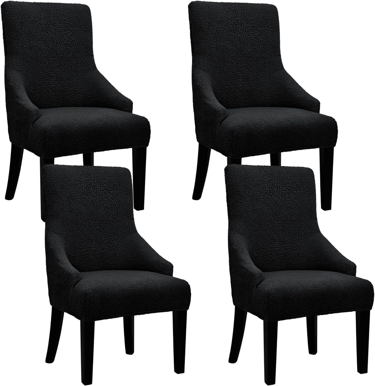 Teddy Wool Wingback Dining Chair Cover Fashion Accent Chair Cover Slipcover Thickened Luxurious Washable Wingback Side Chairs Protector Covers Reusable for Dining Room Banquet Decor (Black, 4)