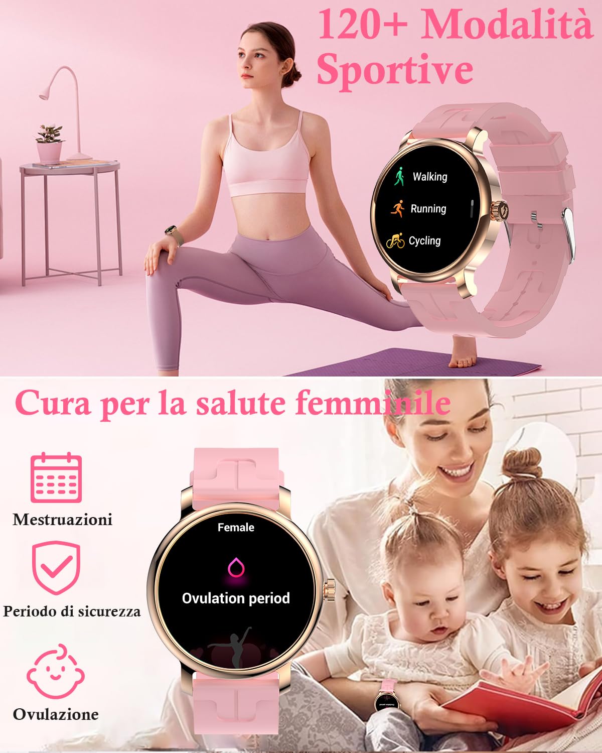 BKOHJAJI Smartwatch Donna IP68 con Schermo AMOLED 1,43"/Chiamata Bluetooth Orologio Smartwatch, 120+ Sport/Frequenza Cardiaca/SpO2/Pressione Sanguigna/Sleep Smart Watch Donna Rotondo per Android iOS