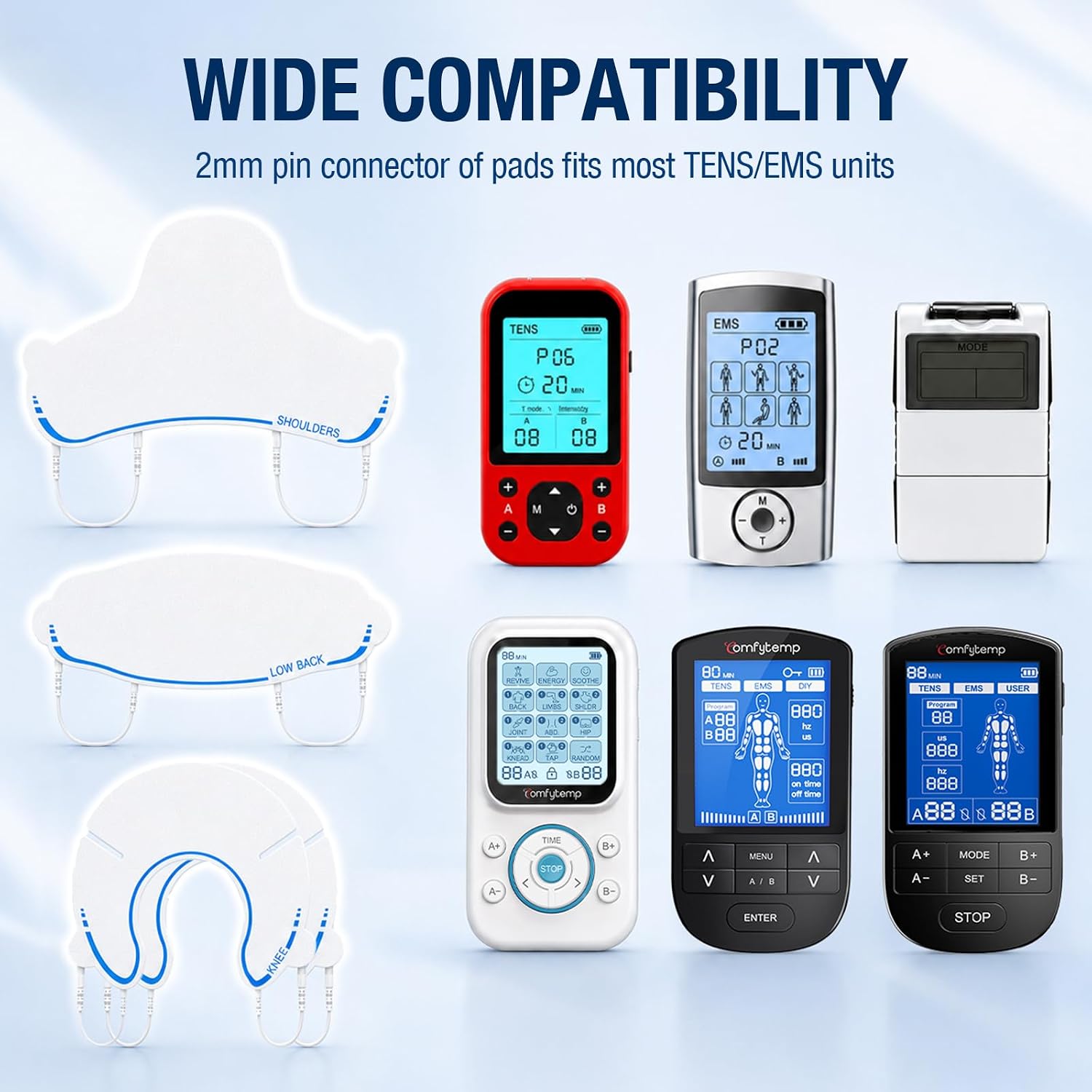 Comfytemp Adhesive Electrodes, Body-Shaped TENS Unit Replacement Pads for Lower Back, Neck & Shoulder, Knee Relief, Reusable Self TENS Unit Electrode Pads with Premium Quality, 4 Packs